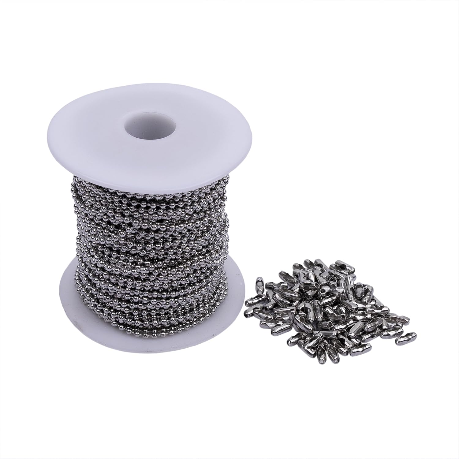HFS (R) Cadena de bolas #3 Carrete de acero inoxidable 304-100 pies 332 pulgadas (0.094 in) con 100 conectores