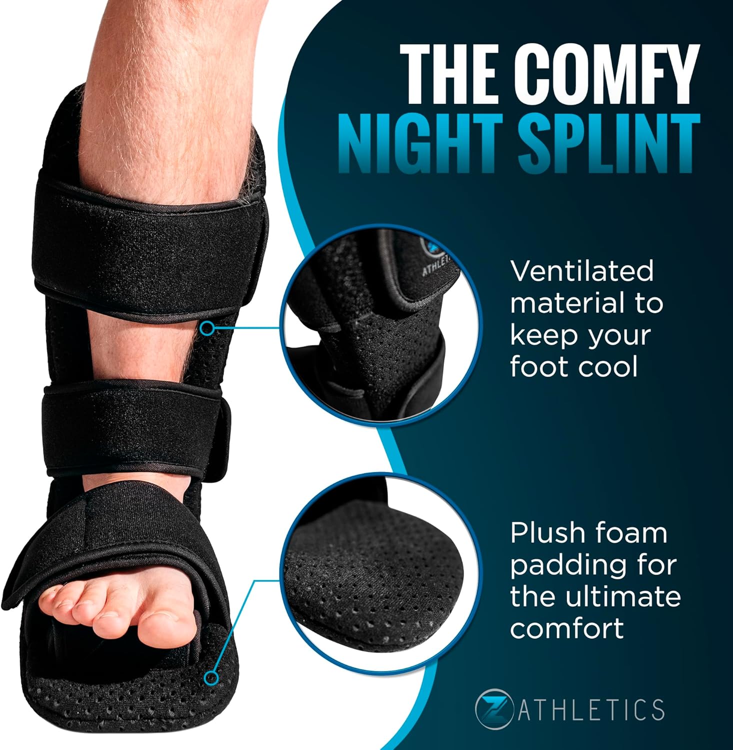 Z ATHLETICS Férula nocturna para fascitis plantar, soporte ajustable para caída de pie para alivio de la fascia plantar, dolor de arco, tendinitis