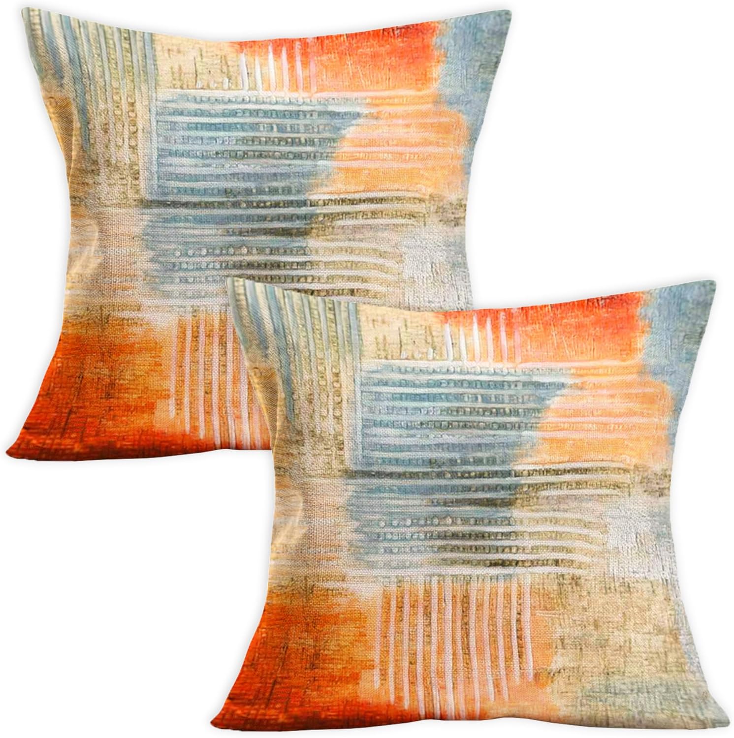 MEHOTOP Juego de 2 fundas de almohada abstractas naranjas de 18 x 18 pulgadas, fundas de cojín decorativas coloridas óxidas de mediados de siglo,