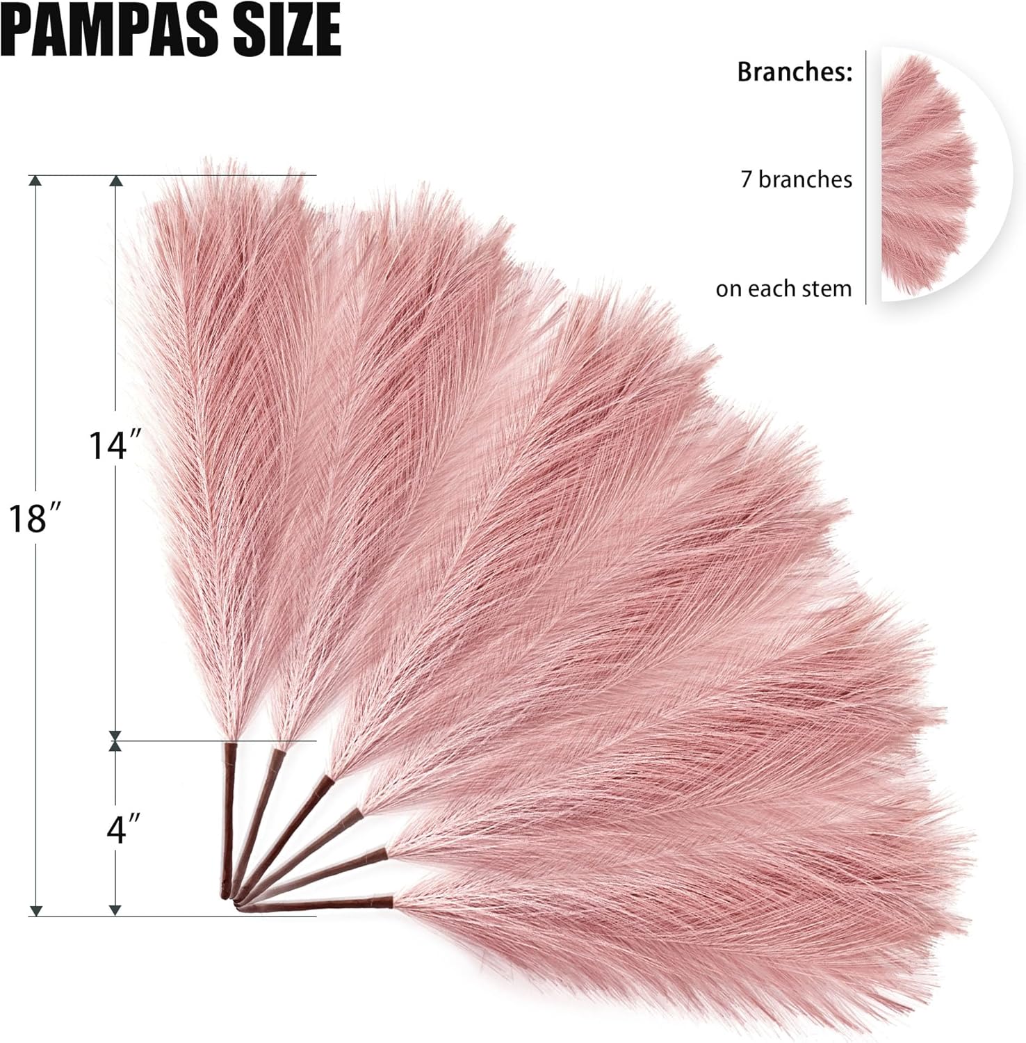 Arreglo de césped sintético de las pampas de 18 pulgadas, tallos de césped pomposo artificiales esponjosos para decoración bohemia chic del hogar y