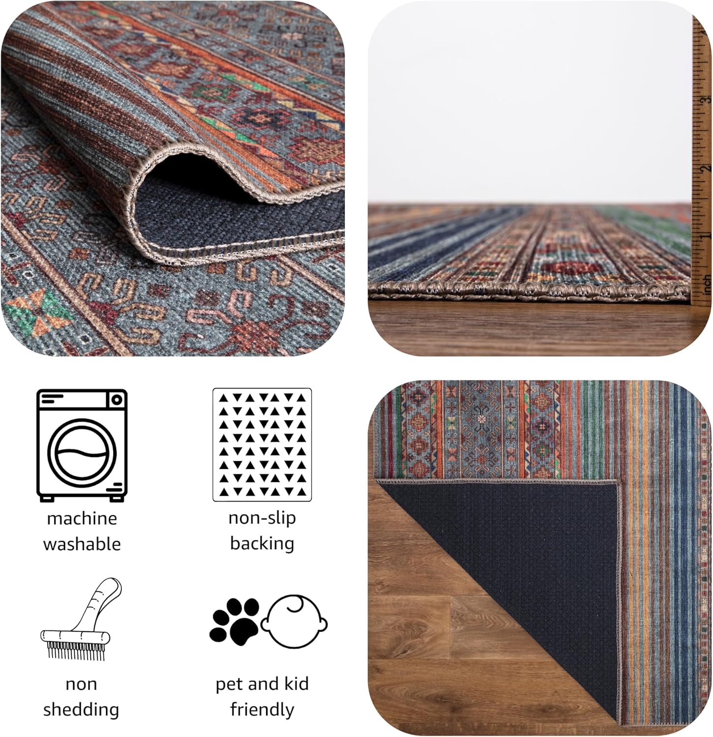 Keen Home Design Alfombras lavables a máquina con parte trasera antideslizante, ideal para pasillo, sala de estar, dormitorio, cocina y lavandería,
