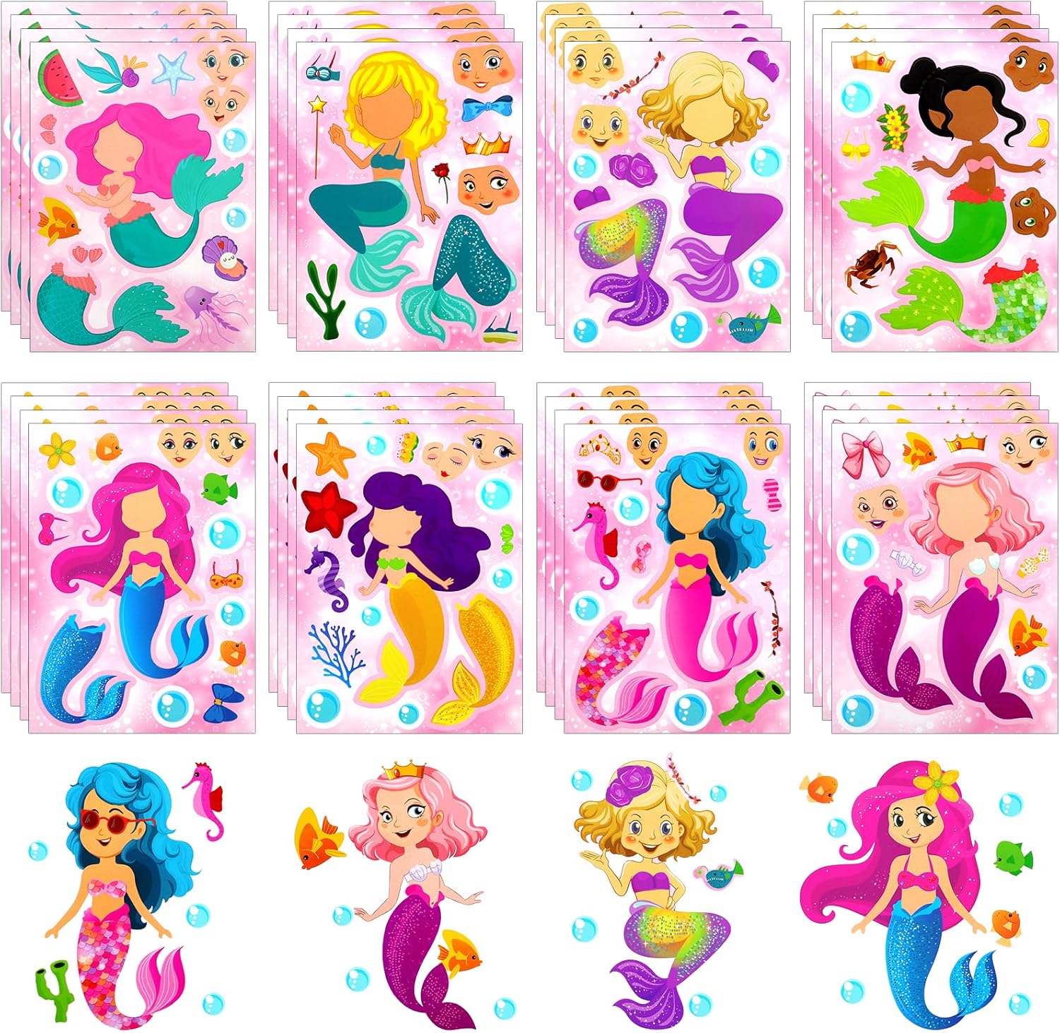 40 hojas de calcomanías de sirena, haz tus propias calcomanías de sirena, suministros de manualidades con temática de sirena, recompensas para el
