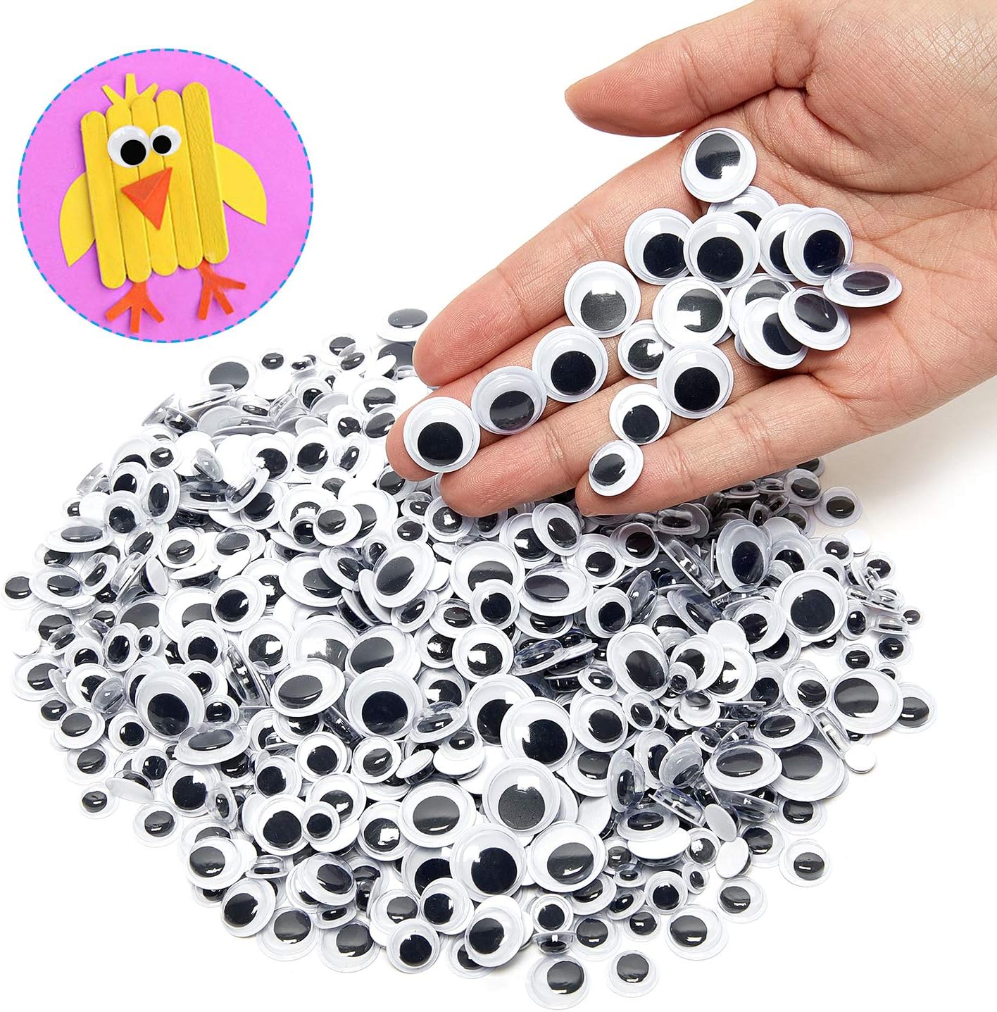 ZZYI 1100 piezas Googly Eyes autoadhesivas, para manualidades, ojos meneantes, varios tamaños, 0.236 in, 0.276 in, 0.315 in, 0.394 in, 0.472 in,