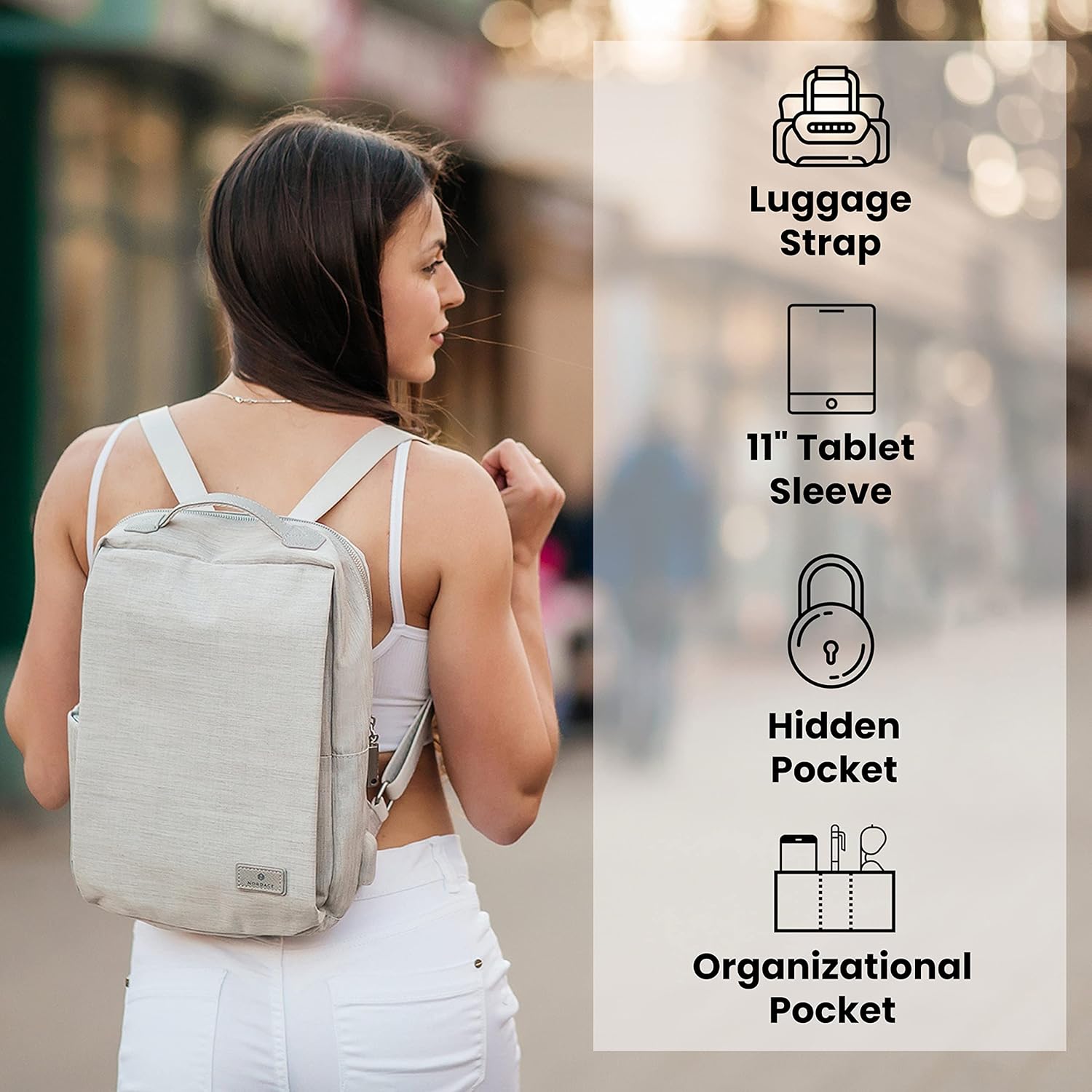 Nordace Siena II Mini mochila de viaje inteligente para mujer con puerto de carga USB, resistente al agua, Gris,claro, Mochilas Daypack
