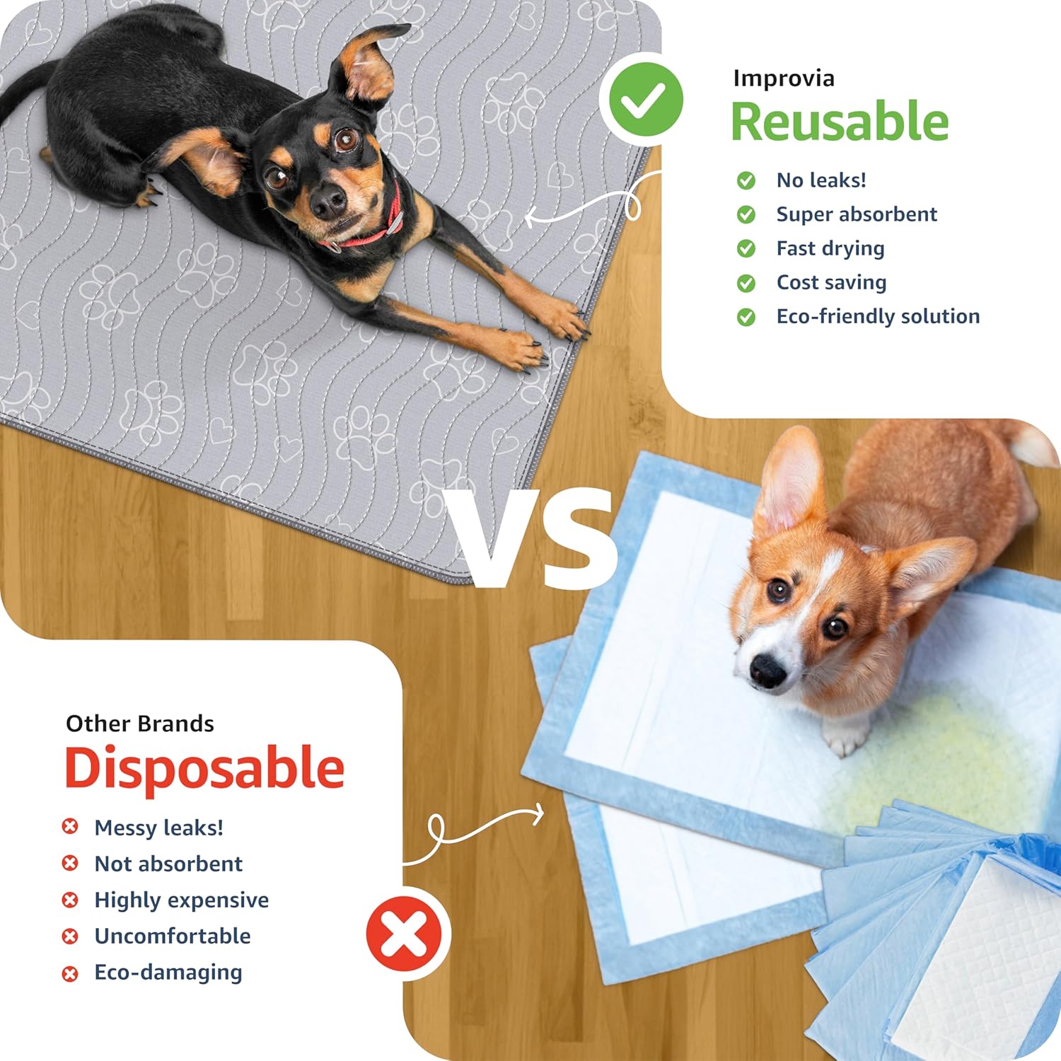 IMPROVIA Almohadilla lavable para mascotas, 65 x 48 pulgadas (paquete de 1)  Almohadilla reutilizable y ecológica para perros y gatos  Protección