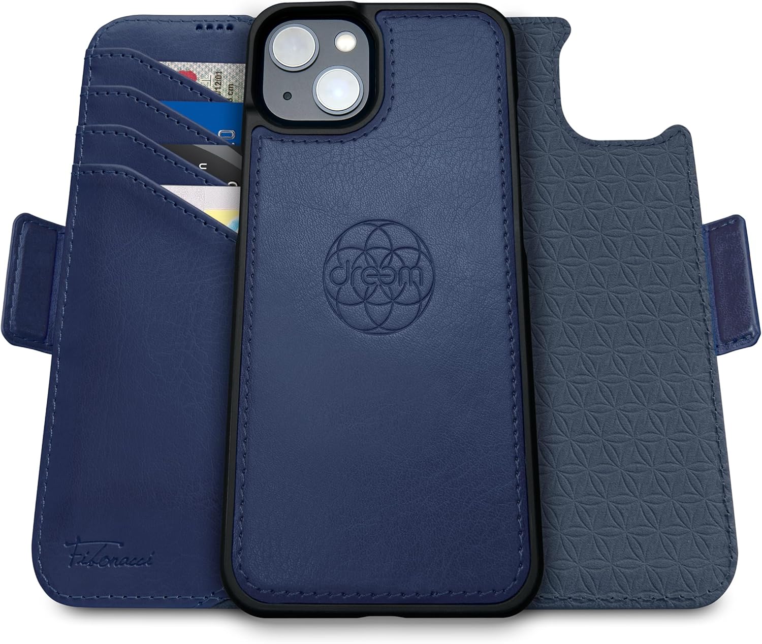 Dreem Fibonacci – Funda tipo cartera para iPhone 15 Plus, 2 en 1, a prueba de golpes y funda desmontable de piel vegana, compatible con MagSafe,