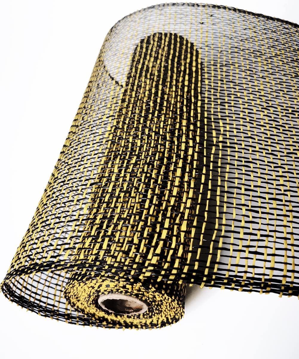 Malla de arpillera de poliéster de 10 pulgadas de malla Deco de 10 pulgadas Rolls Liquidación de arpillera 5 yardas (negro+amarillo)