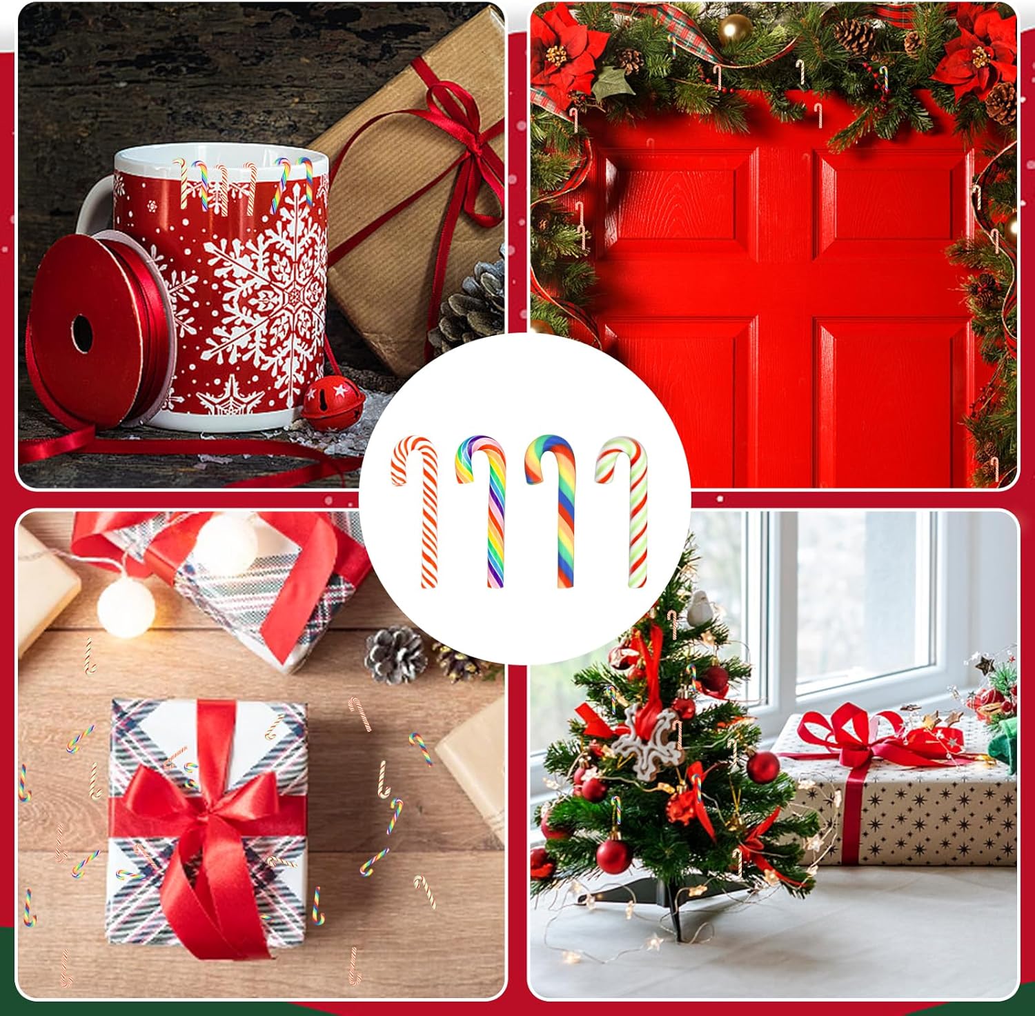 60 bastones de caramelo de Navidad, mini bastones de caramelo falsos, sin agujeros, cuentas de bastón de caramelo para manualidades de Navidad,