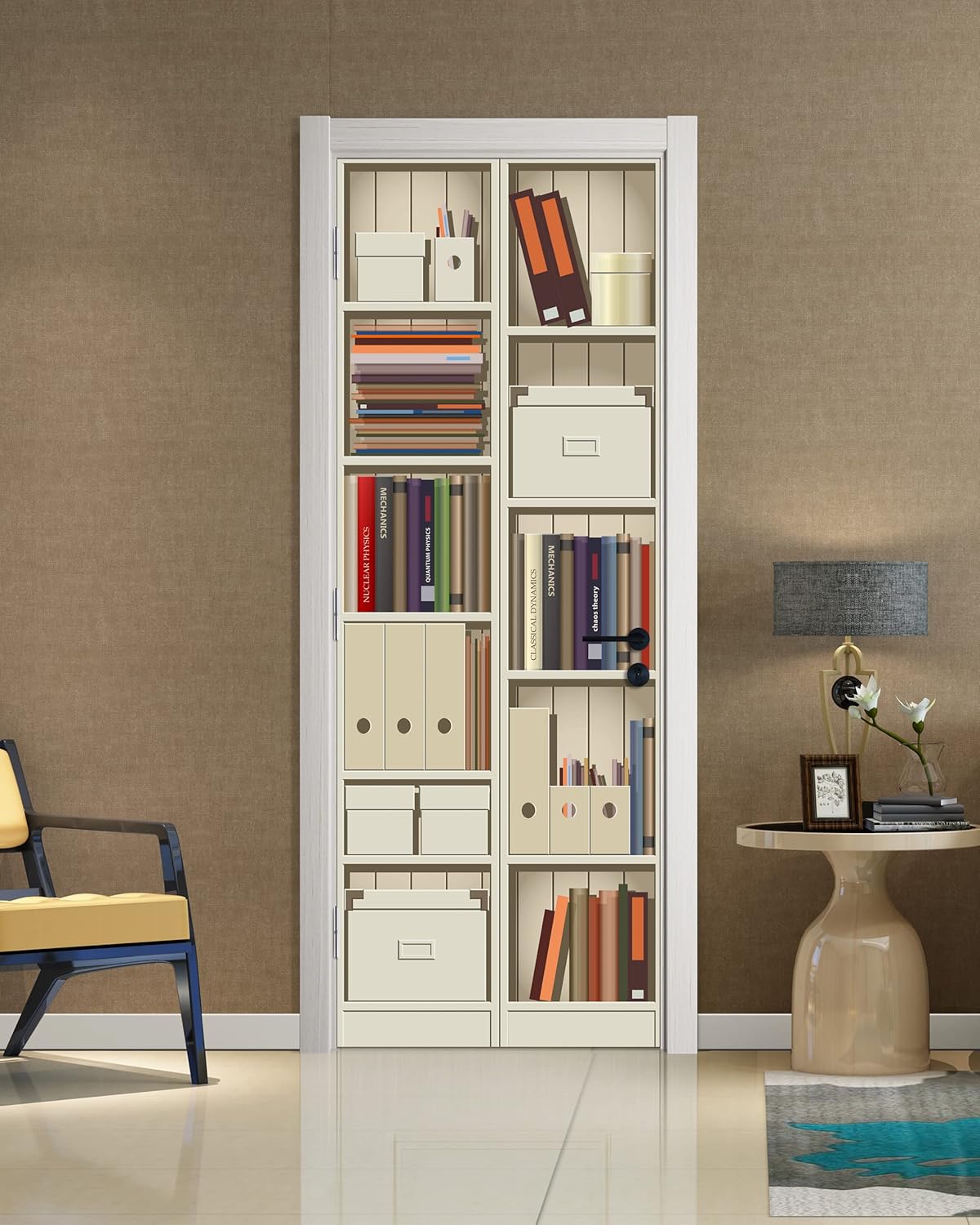FLFK Adhesivo mural para puerta, estantería blanca, despegar y pegar, tamaño combinado 32 x 80 pulgadas, dividido en 2 piezas