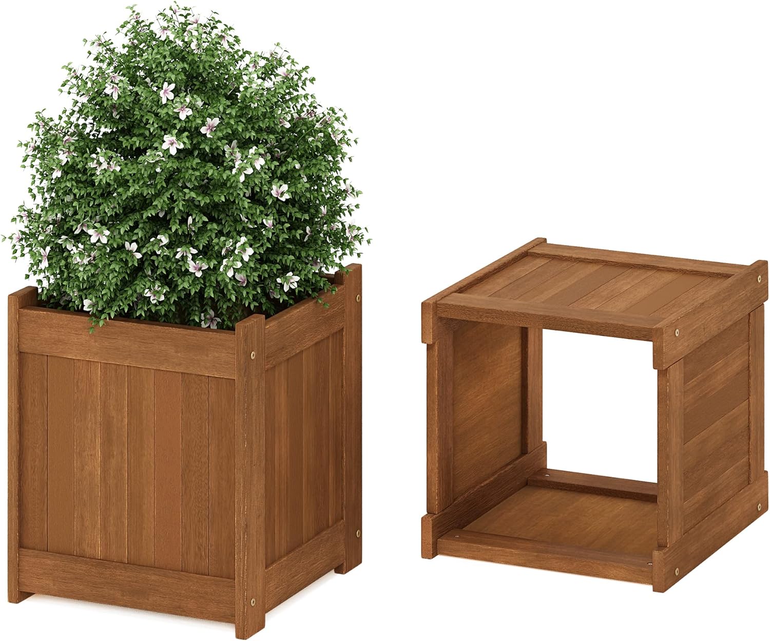 Furinno 2-FG16450 Tioman – Maceta de flores de madera dura, dos unidades, color natural