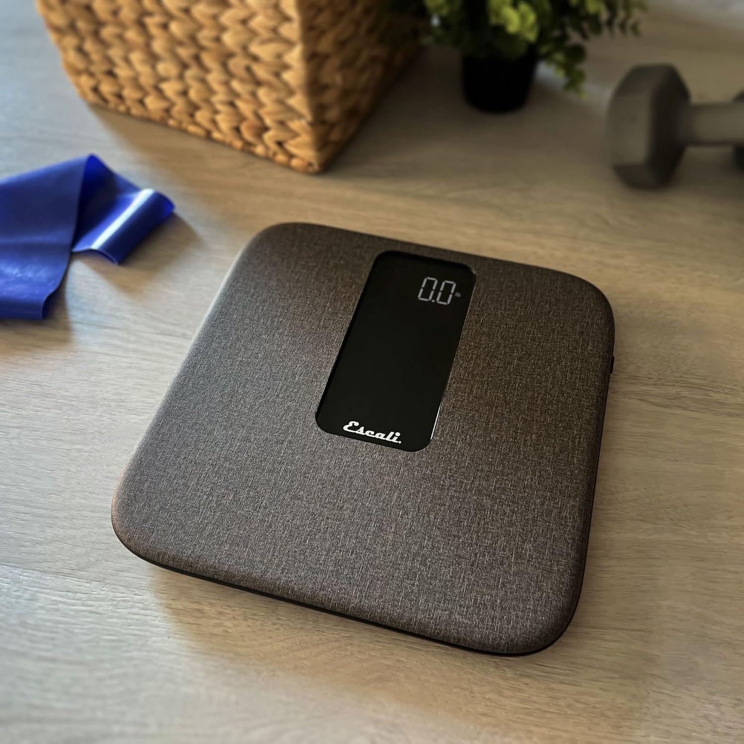 Escali ComfortStep – Báscula de baño digital antideslizante para peso corporal con cubierta de plataforma de lino extraíble y alta capacidad de 400