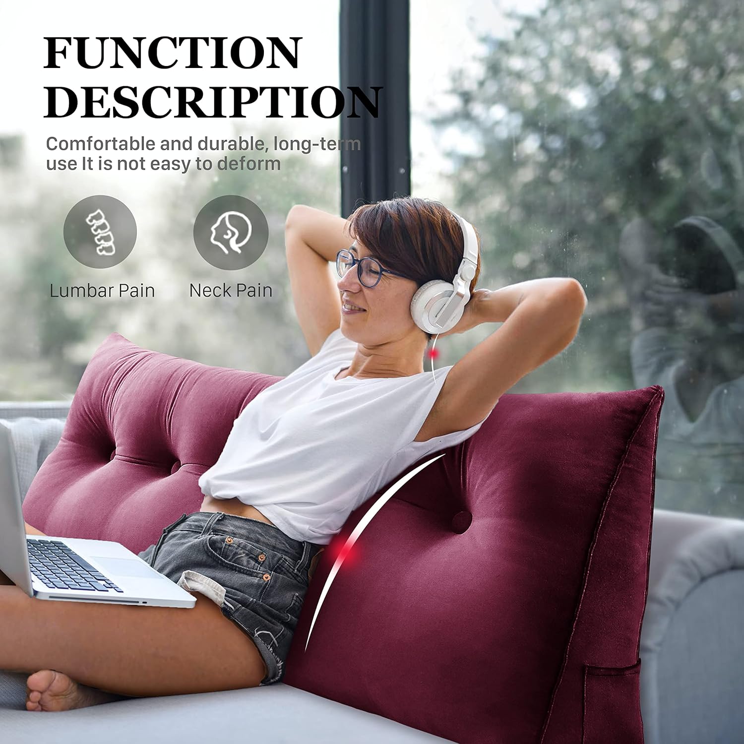 Almohada de cabecera de cuña para dormitorio, almohada de lectura para la espalda, soporte para sentarse en la cama, cojín lumbar, posicionamiento