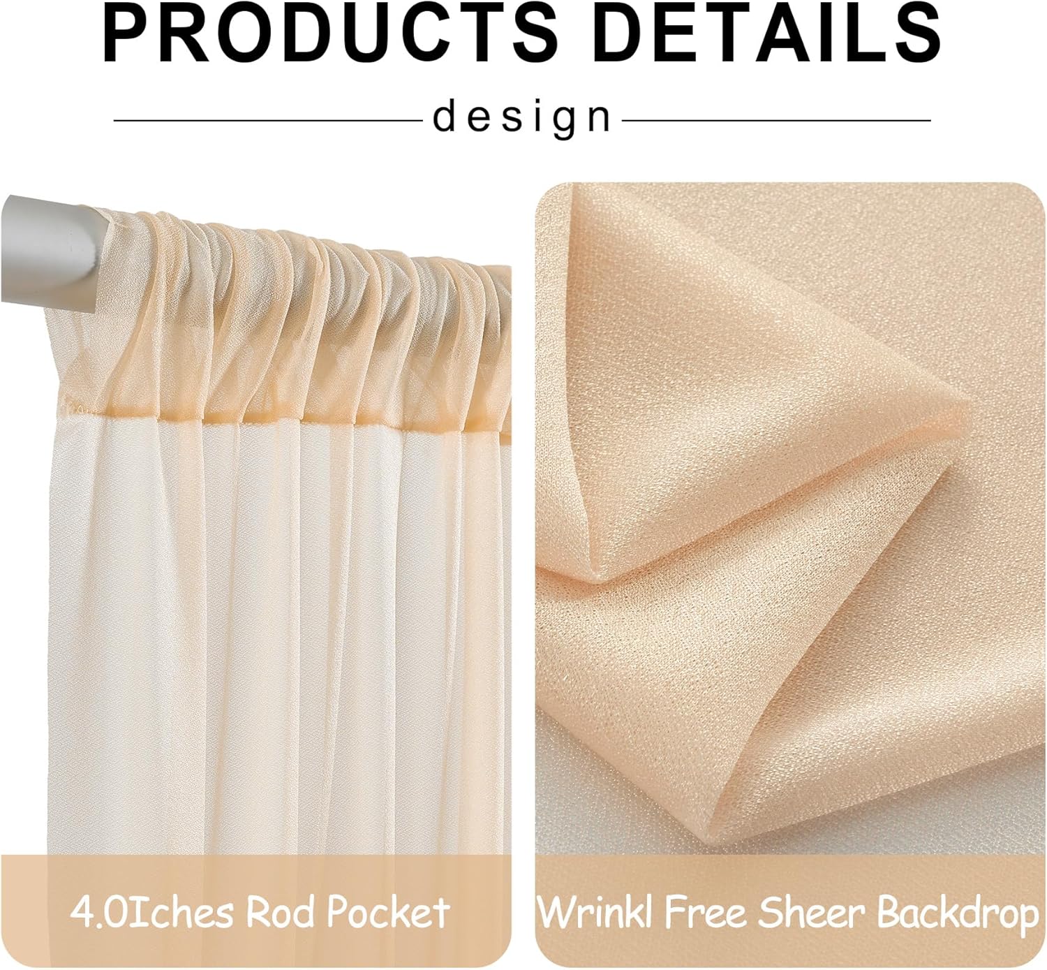 gogoparti Cortinas de fondo transparentes color champán de 15 x 10 pies para fiestas, 3 paneles de 5 x 10 pies, cortinas de fotografía sin arrugas,