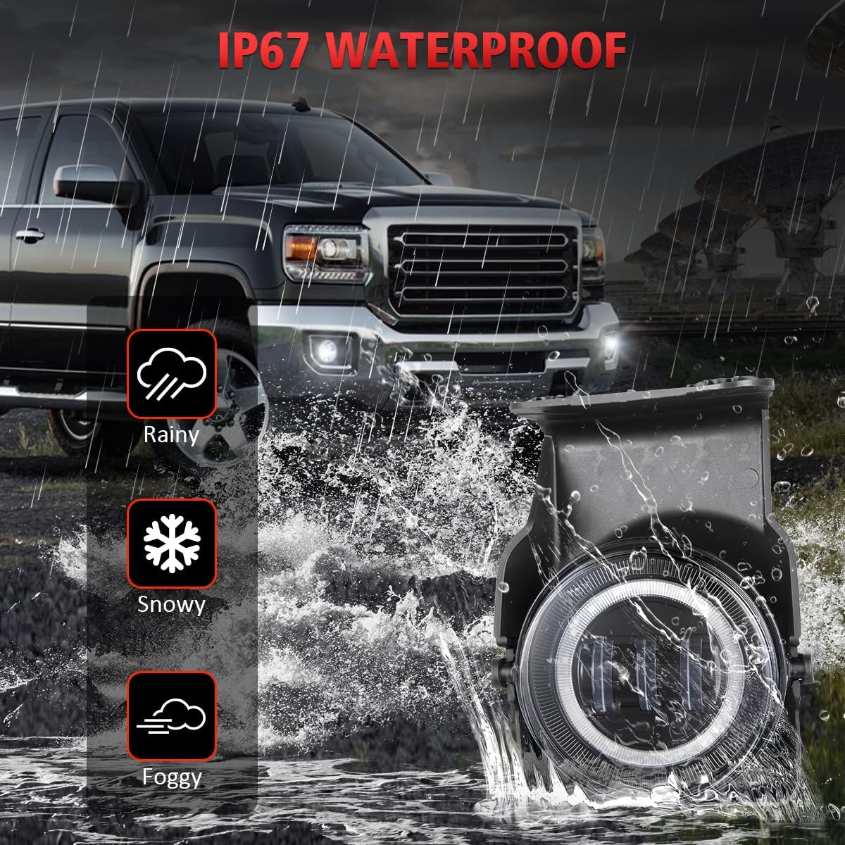 HMCYCI Luz antiniebla LED con DRL compatible con GMC Sierra 1500 2500HD 3500HD 2003-2006 luces antiniebla resistentes