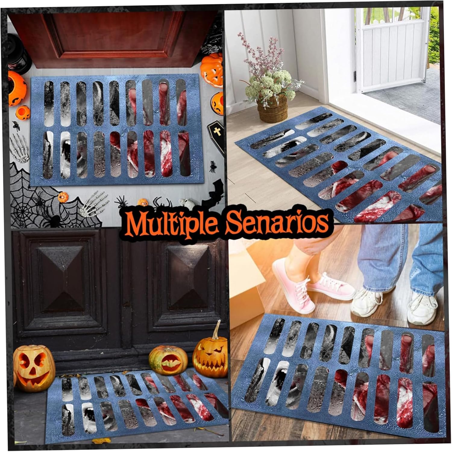 Tapete de puerta de Halloween, decoración de Halloween al aire libre, tapete de ilusión óptica 3D de payaso, tapete de bienvenida de Halloween para