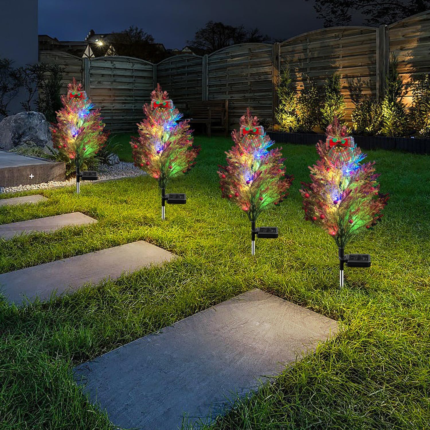 Luces solares para árbol de Navidad para decoración de jardín al aire libre, luces LED solares de camino de 2.4 pies, luces solares parpadeantes
