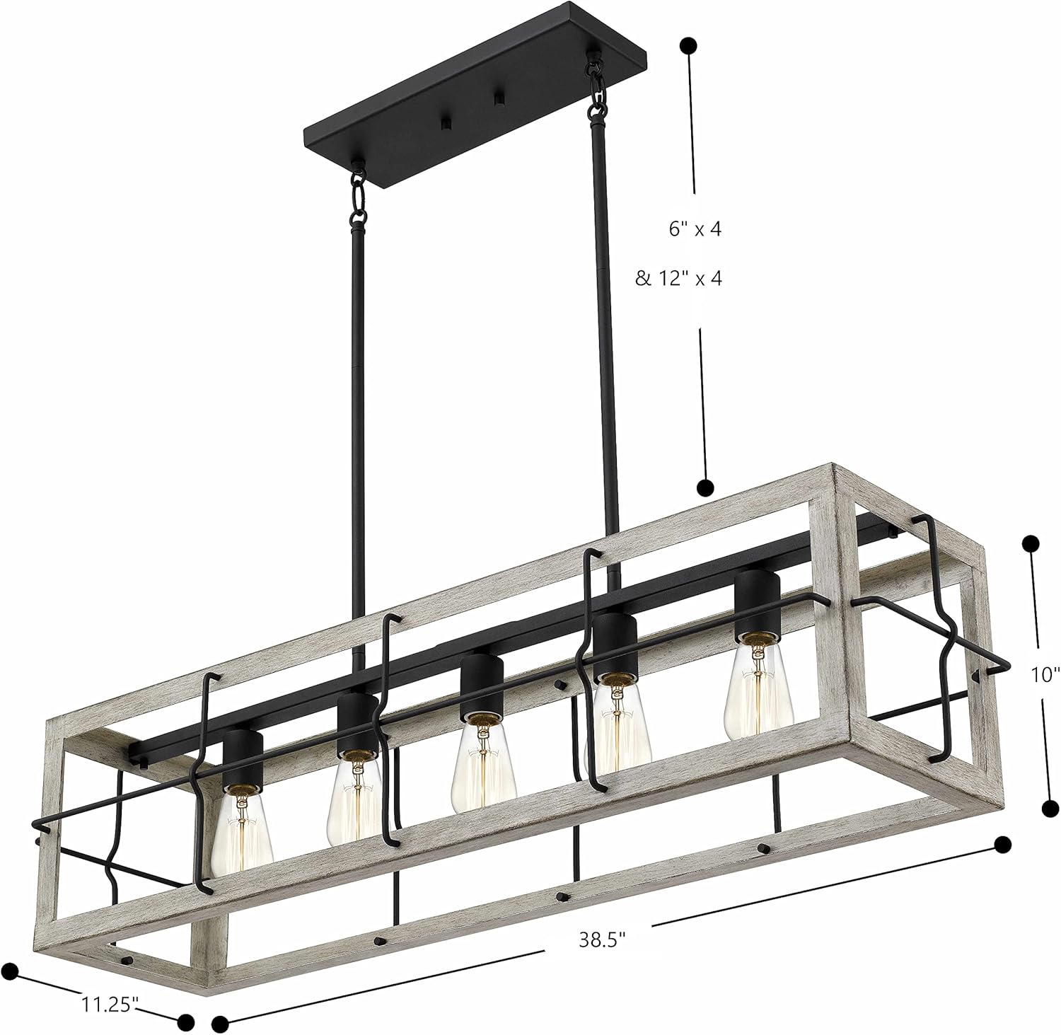 Amos Modern Farmhouse – Lámpara de isla de 5 luces con pantalla de madera clara pintada a mano para comedor, cocina en costa, granja, industrial,