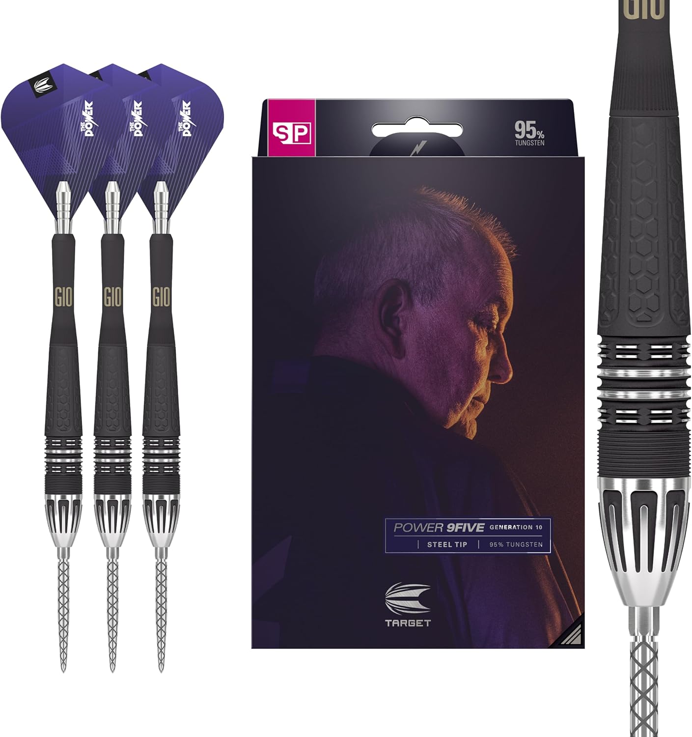 Target Darts Phil Taylor Power – Juego de dardos con punta de acero de punta suiza 95% tungsteno 95% 95%
