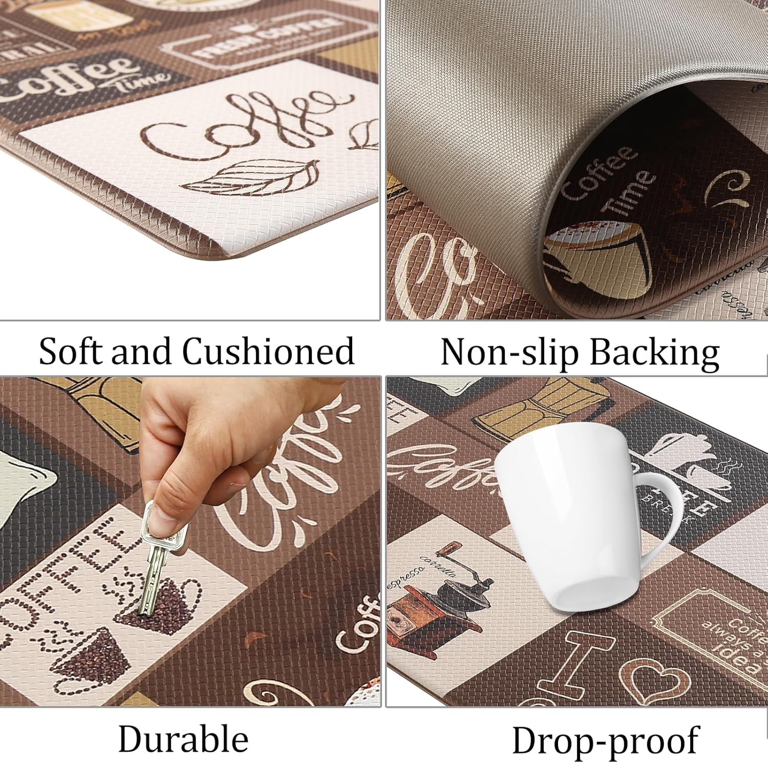 HOMELEPHANT Juego de 2 tapetes de cocina con temática de café, impermeables, antideslizantes, resistentes y cómodos para cocina, suelo, oficina,