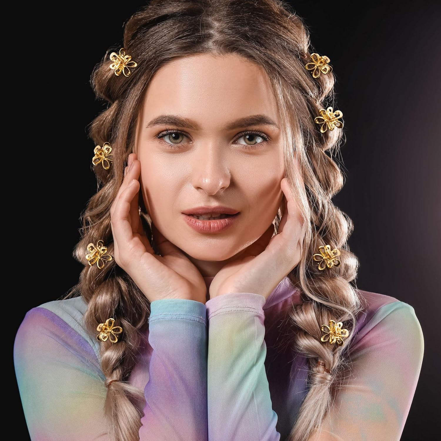20 pinzas pequeñas de flores de 0.69 pulgadas, pequeños clips dorados para el cabello, accesorios de metal para mujeres, niñas, adolescentes,
