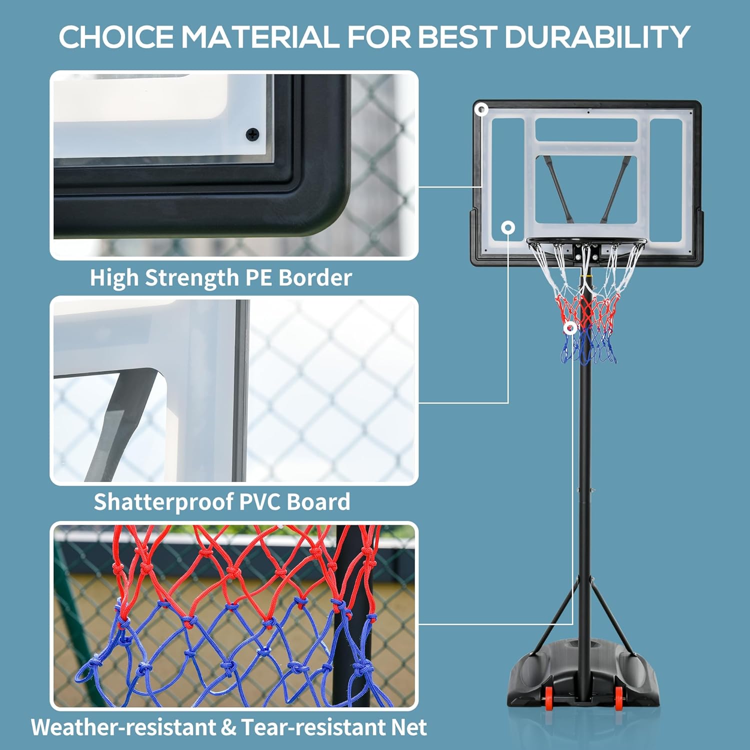 Soozier Aro de baloncesto para exteriores, portería de baloncesto portátil, altura ajustable de 5.5 a 7.5 pies con tablero trasero de 33 pulgadas y