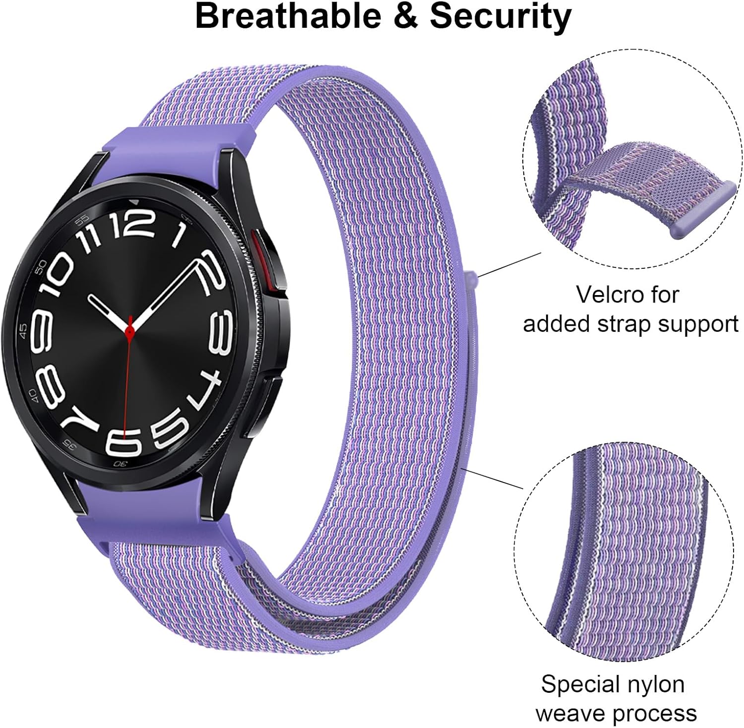 One Click – Correa de nailon sin brecha compatible con Samsung Galaxy Watch 6 5 4 1.575 in 1.732 inGalaxy Watch 6 Classic Band 1.850 in 1.693