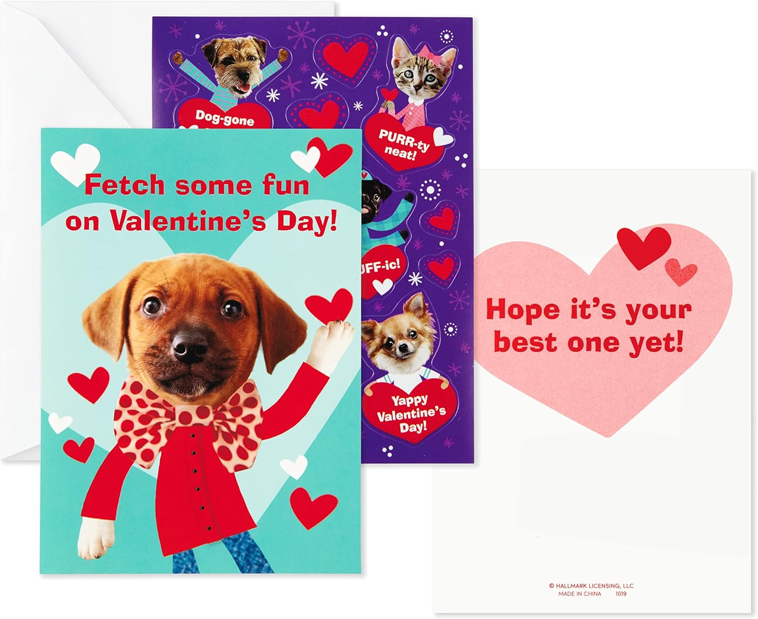 Hallmark Tarjetas de San Valentín y calcomanías para la escuela de niños, cachorros y gatitos (24 aulas de San Valentín con sobres)