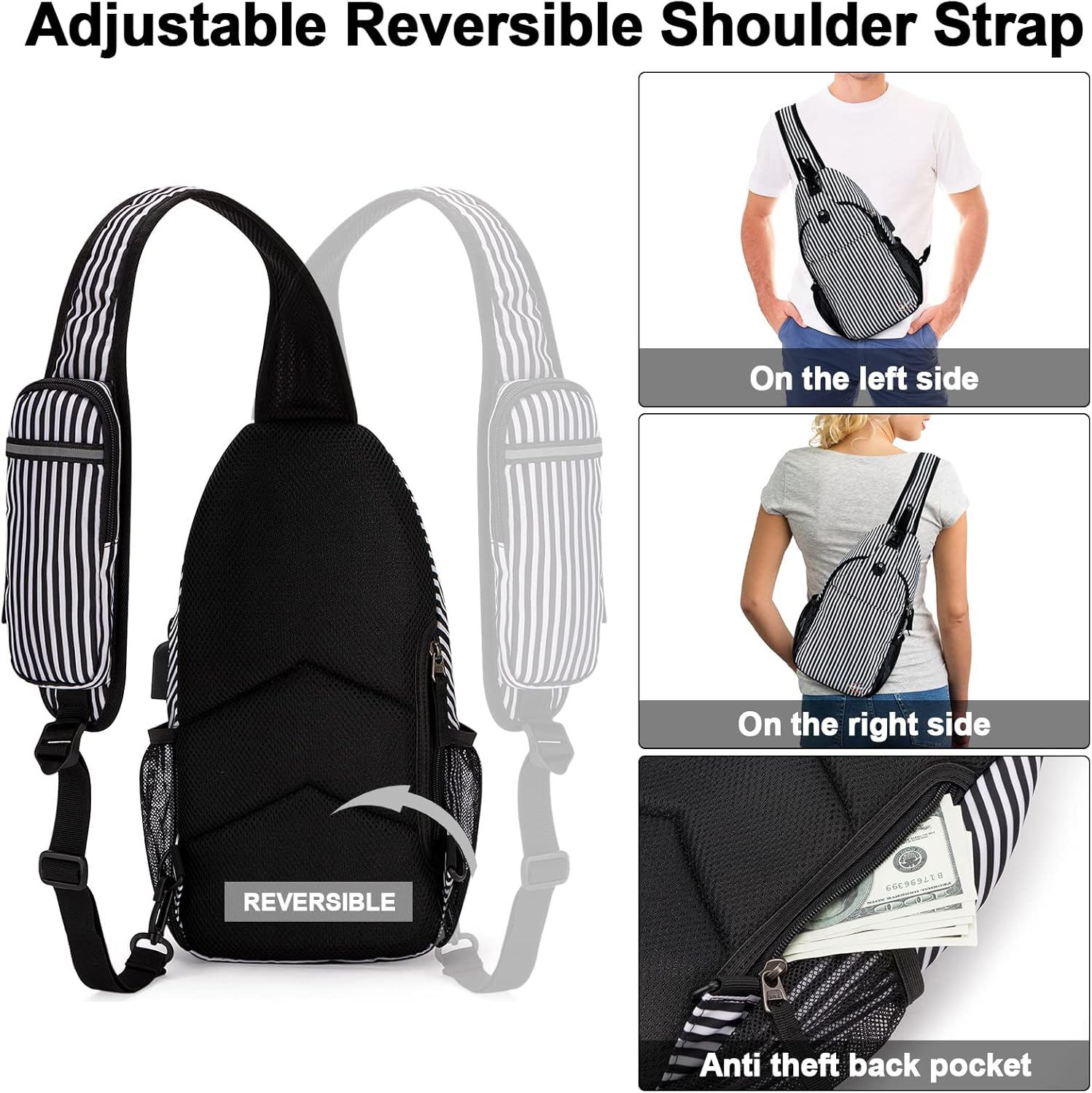 Lumesner Mochila cruzada con puerto de carga USB, bolsa de hombro de senderismo, bolsa de pecho para senderismo, caminata, viajes