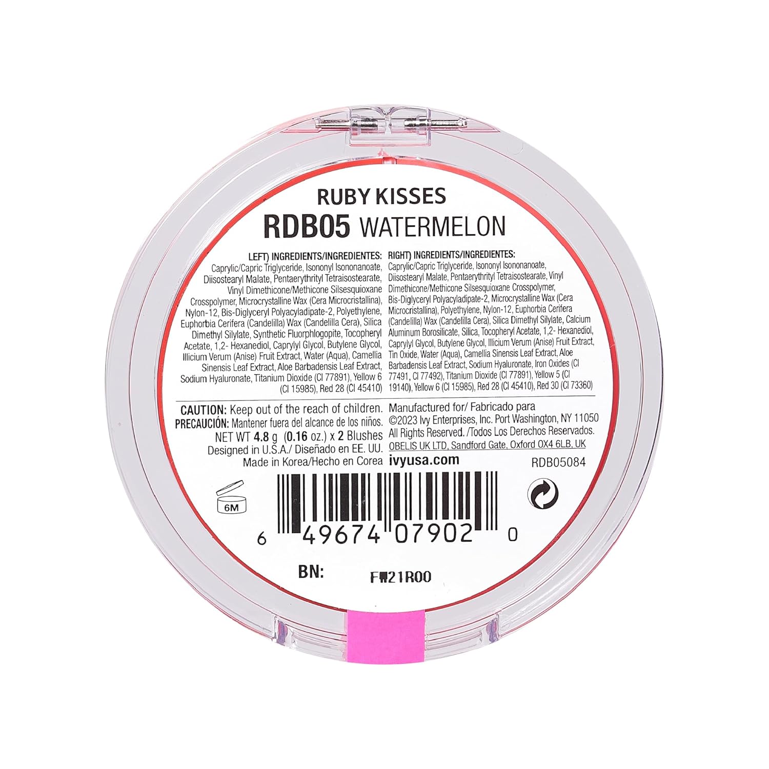 Ruby Kisses Rubor en crema dúo, suave, de aspecto natural, de larga duración para mejillas, labios y ojos, construible y mezclable, infundido con té