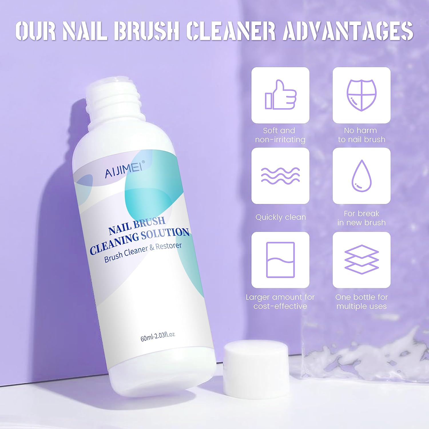 AIJIMEI Limpiador de cepillos de uñas, solución restauradora de gel acrílico, limpiador de cepillo de uñas de gel de limpieza rápida para pinceles