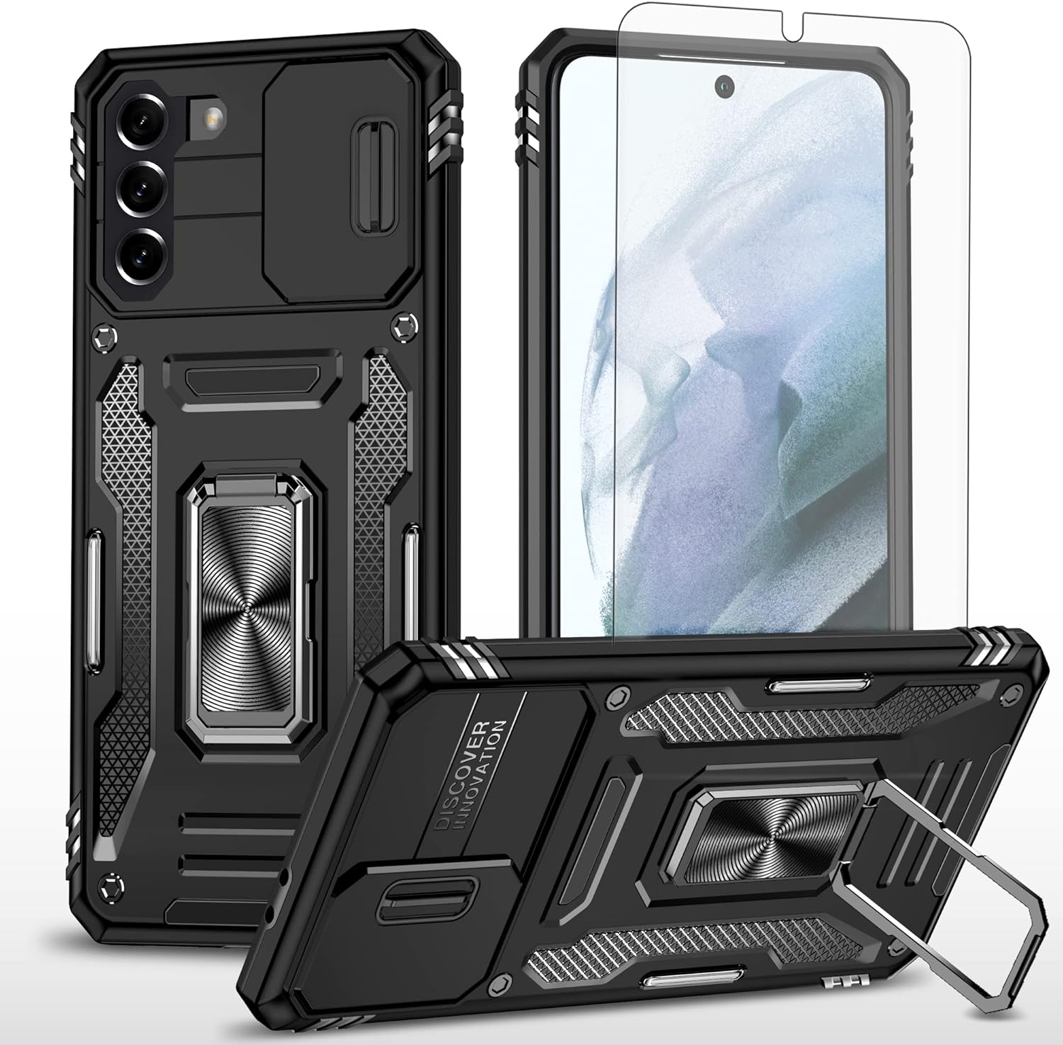 Asuwish Funda de teléfono para Samsung Galaxy S23 FE 5G con protector de pantalla de vidrio templado y cubierta para cámara deslizante, soporte