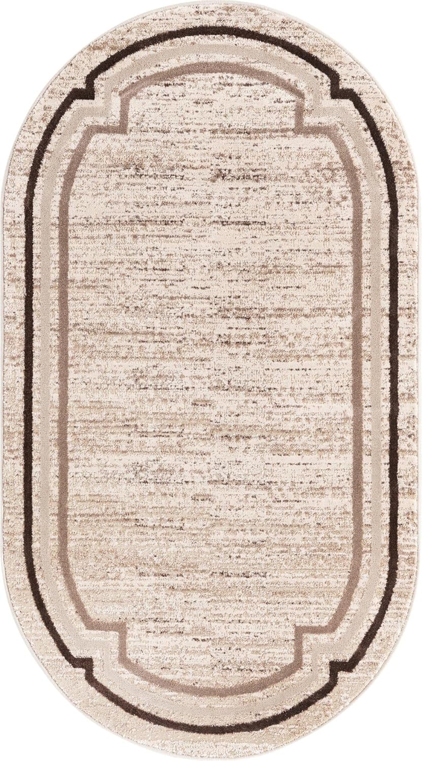 Unique Loom Oasis Collection – Alfombra de área – Fuente (3 pies x 5 pies 3 pulgadas, ovalada, marrónbeige)