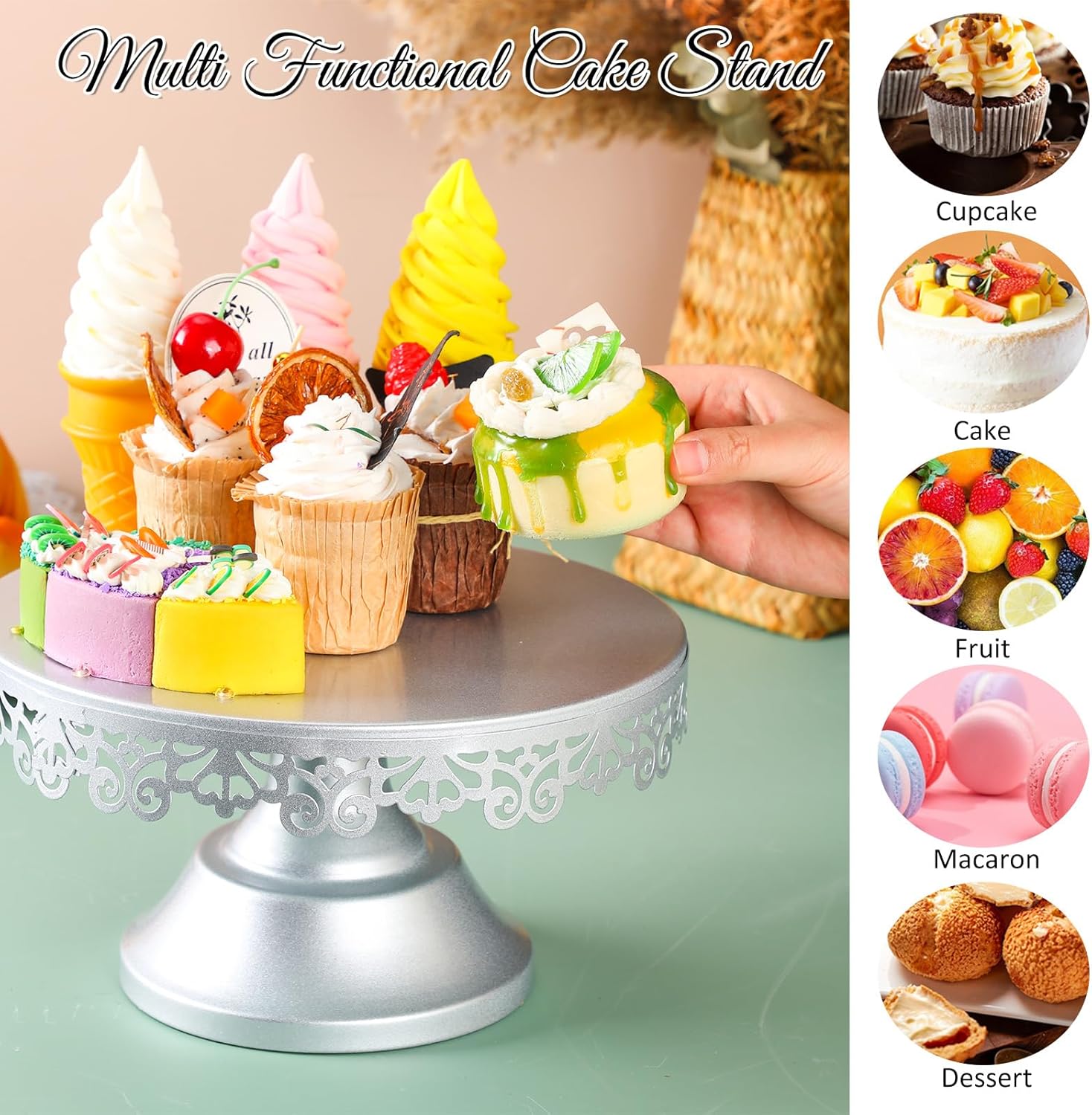 Tioncy Juego de 8 soportes para tartas, soportes de exhibición de mesa de postres de metal para mesa de postres, soporte para cupcakes escalonados,