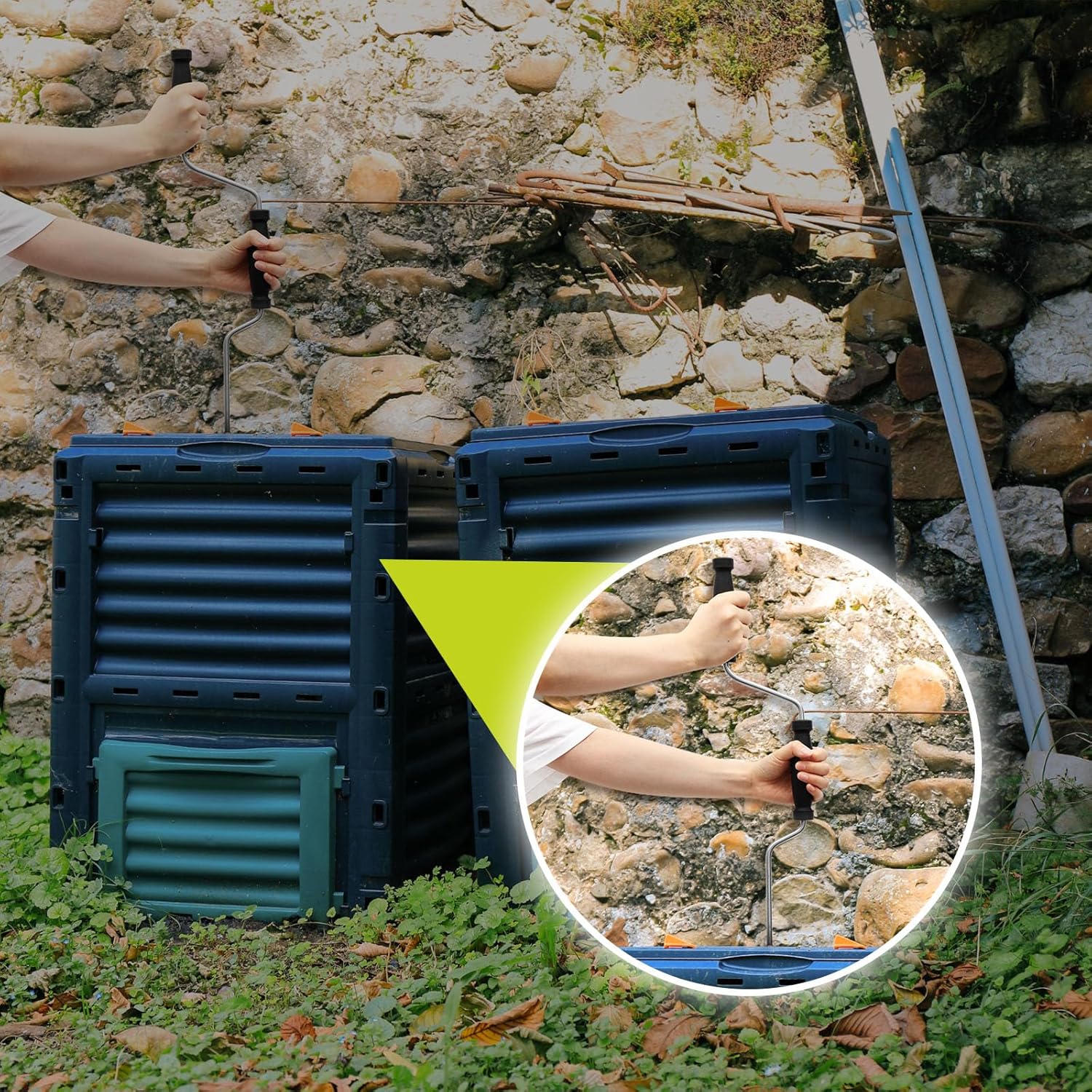 Aireador de compost, volteador de abono y herramienta de mezcla, herramienta aireadora de compost de acero inoxidable, herramienta de aireación de