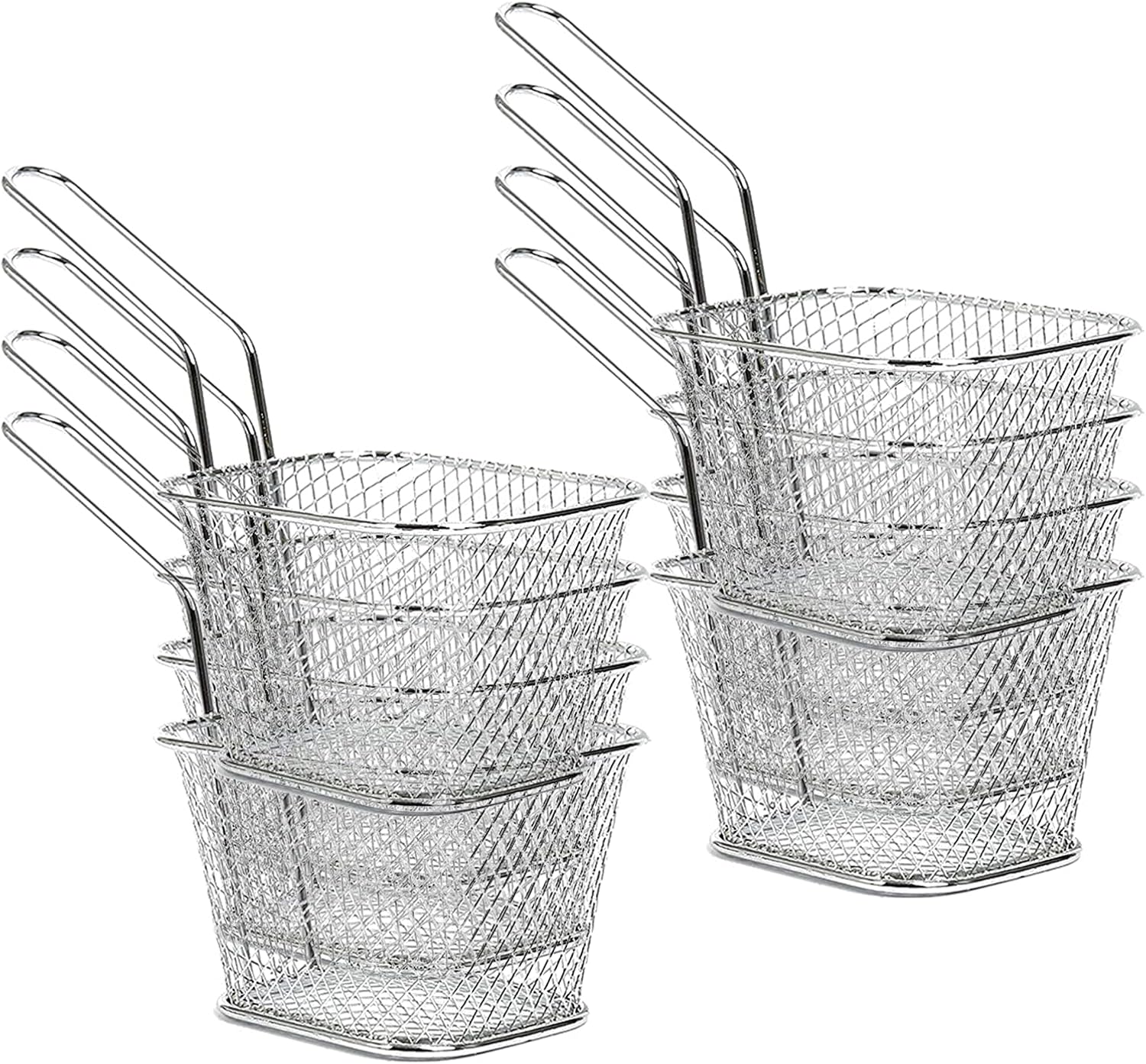 Eyourlife 8 cestas para servir papas fritas, cesta de acero inoxidable, soporte para alitas de pollo mini cuadradas de 4 pulgadas, para restaurante,