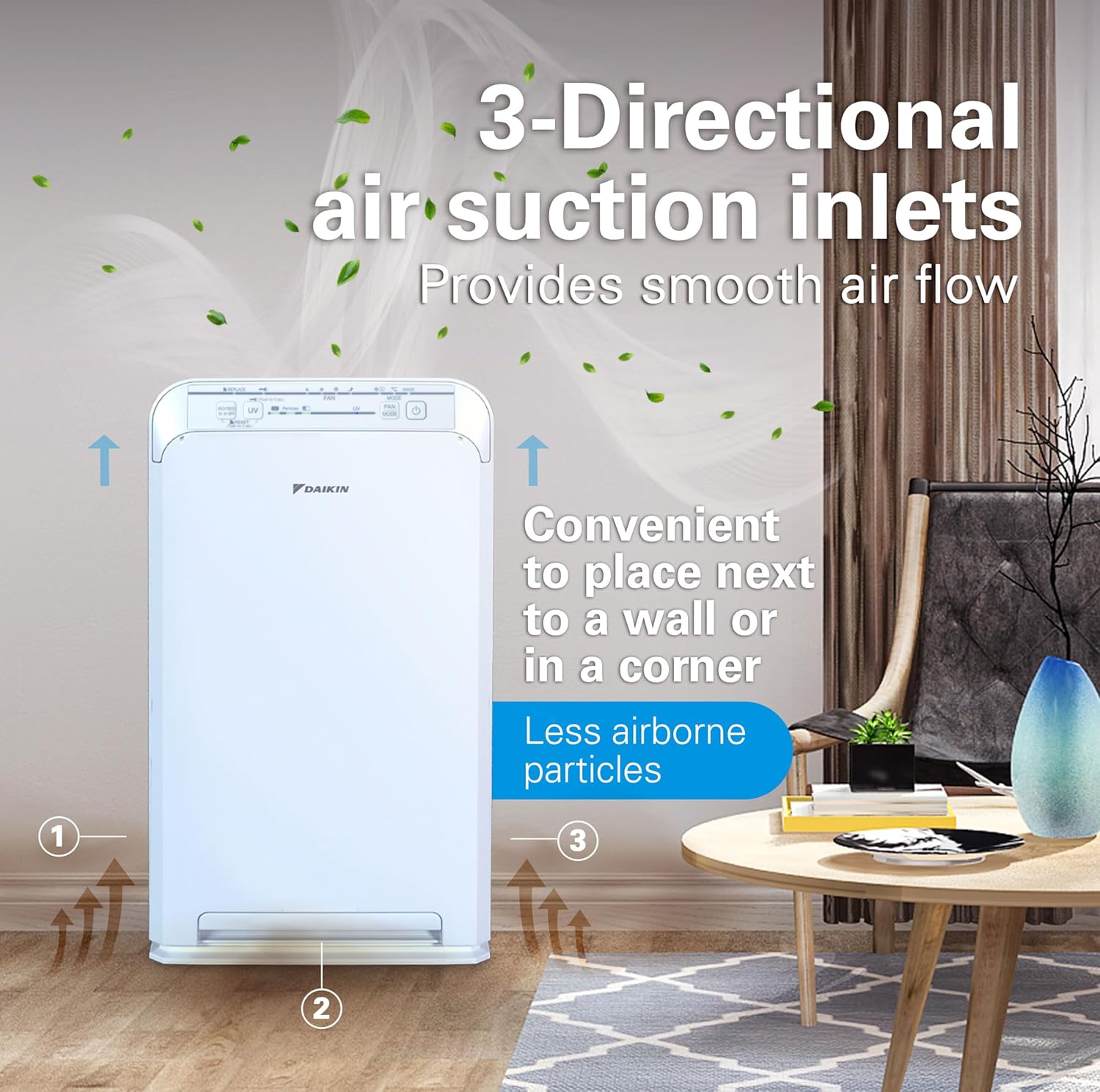 DAIKIN Purificador de aire de habitación, purificador de aire HEPA, purificador de aire con filtro HEPA, filtro de carbón activado, prefiltro y luz