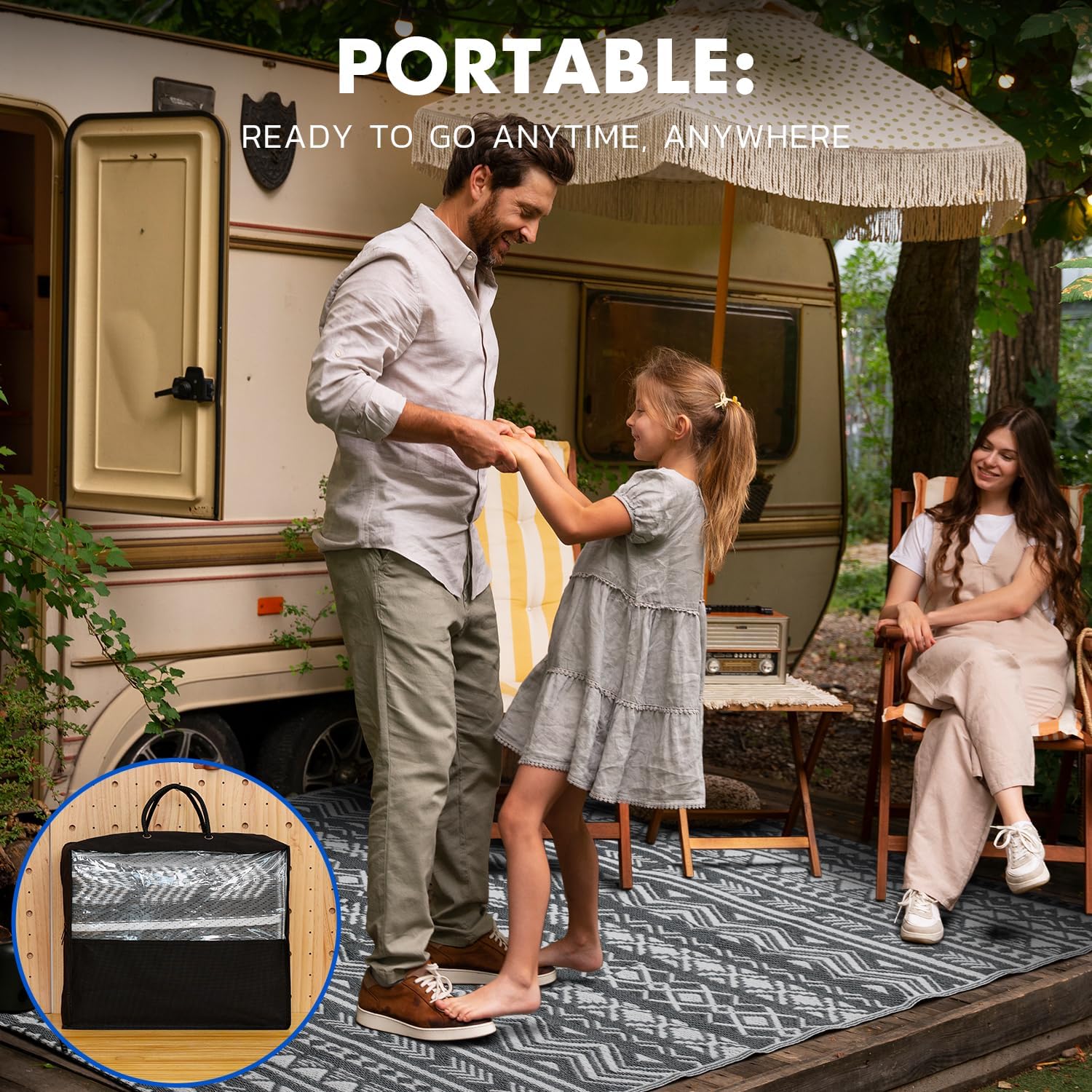 VITUU Alfombra de paja de plástico para exteriores, 6 x 9 pies, impermeable, estilo bohemio, para patio, campamento, patio, balcón, caravana, playa,