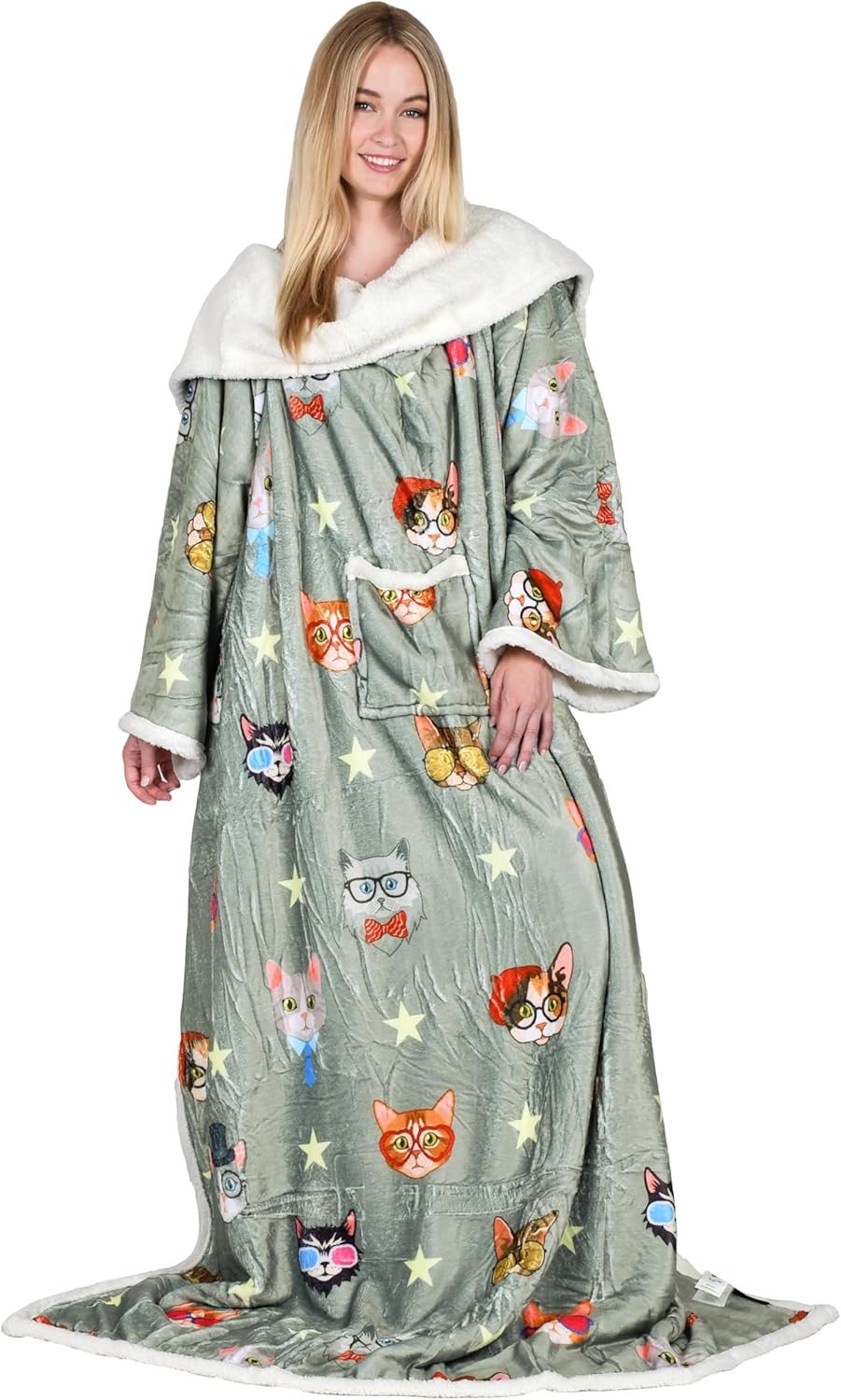 Catalonia Manta Sherpa con mangas y brazos, cómoda manta de TV con mangas, manta grande y cómoda para mujeres y hombres, regalo para ella, años 80