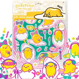 Juego de calcomanías hinchadas de Gudetama el huevo perezoso, incluye más de 25 calcomanías reutilizables de Gudetama y 2 escenas de juego de Juego de calcomanías hinchadas de Gudetama el huevo perezoso, incluye más de 25 calcomanías reutilizables de Gudetama y 2 escenas de juego de