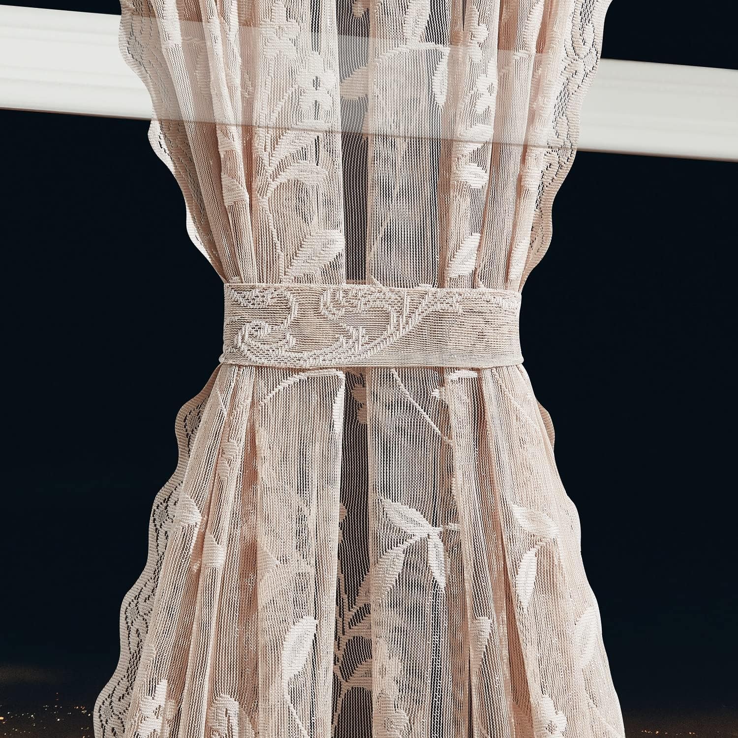 LinenZone Cortinas de lino dorado para puerta francesa con elegante diseño floral. Cada par de 2 cortinas de 52 x 72 pulgadas de largo vienen con 2