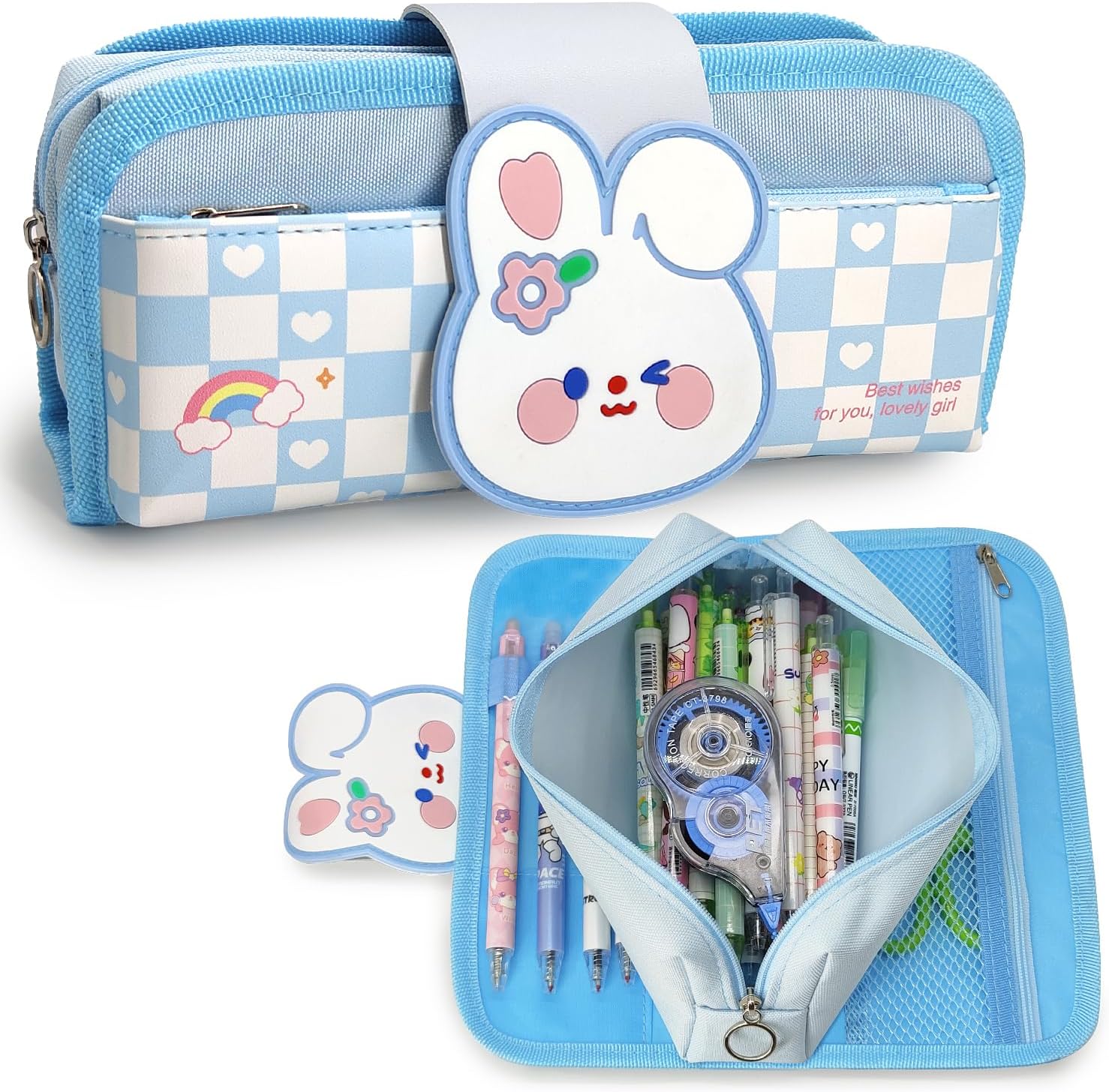 Estuche para lápices, estuche de gran capacidad con bonito patrón de dibujos animados, dos en uno, con velcro, desmontable, bolsa para lápices