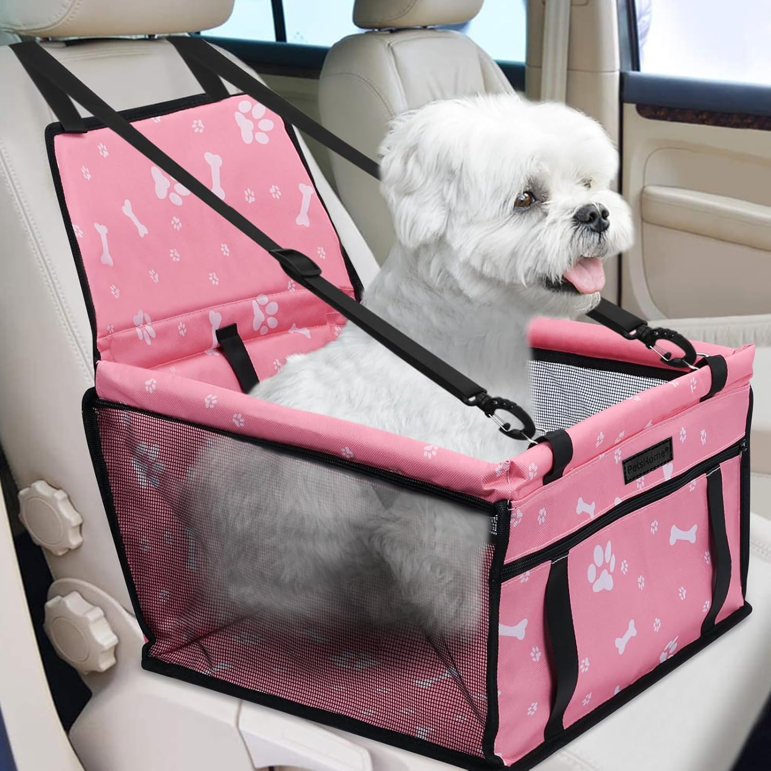 PetsHome Asiento de automóvil para perro, plegable, impermeable, transpirable, bolsa de viaje Oxford para perros pequeños a medianos, cachorros y