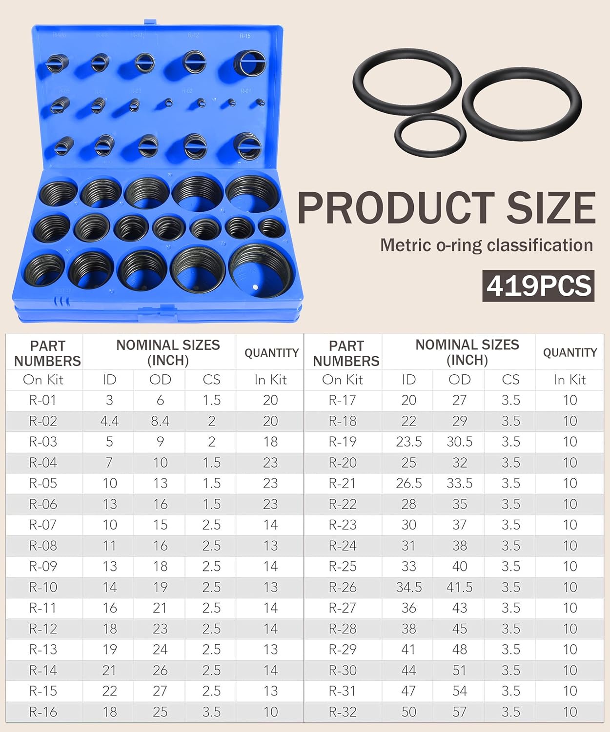 bylikeho 826pcs O Ring Assortment Kit,Nitrile Rubber O Ring Kit with 4 Pick & Hook,Car Accessories Universal SAE and Metric O-Rings Kit in 32
