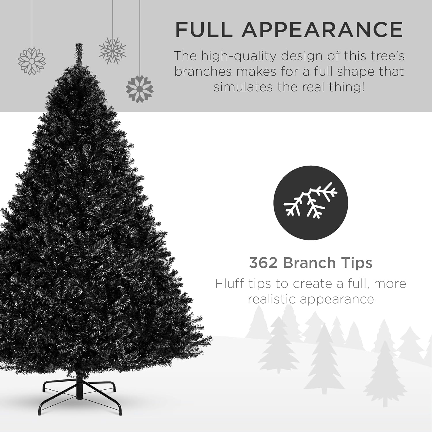 Best Choice Products Árbol de Navidad artificial negro de 4.5 pies, decoración de vacaciones de temporada para el hogar, oficina, decoración de