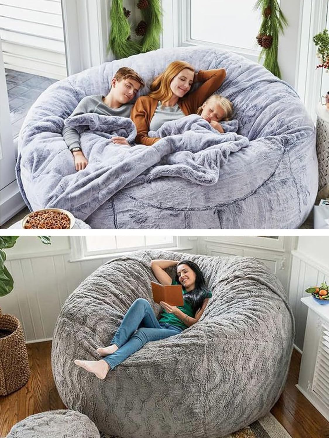 Puf para adultos y niños sin relleno, cómodo, redondo, de gran tamaño, para almacenamiento de animales de peluche, dormitorio, sillas de sala de