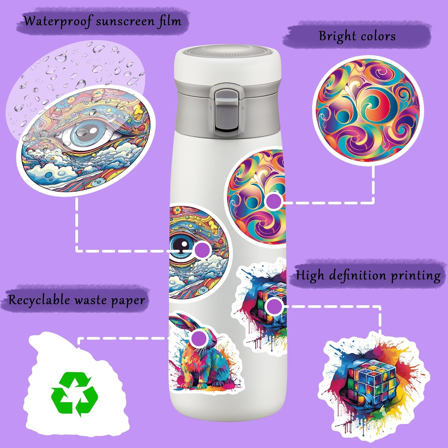 Paquete de 100 calcomanías Trippy Hippie para adultos, accesorios Trippy para adultos, botella de agua para laptop, botella de agua, taza de