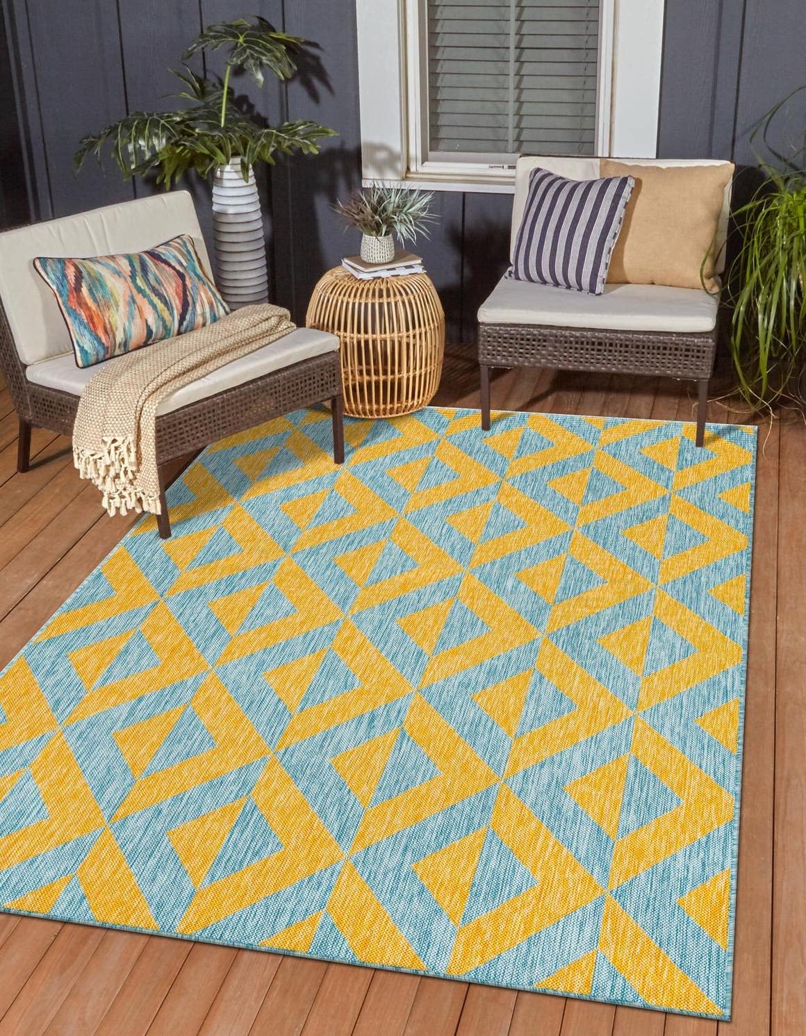 Unique Loom Unique Loom Outdoor Collection – Alfombra rectangular de 9 x 12 pies, color amarillo y aguamarinaamarillo