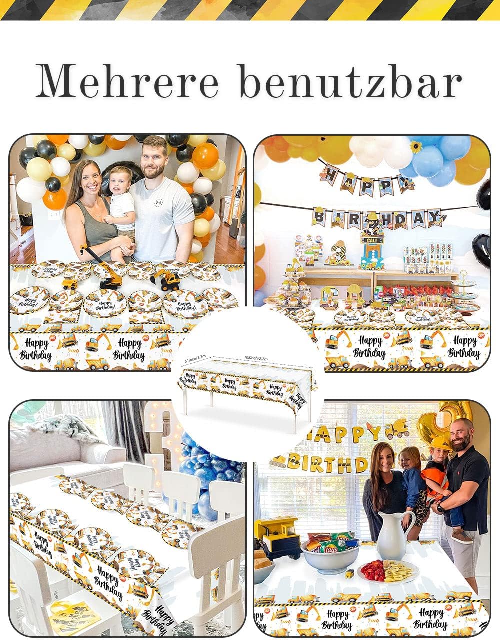 Mantel rectangular de plástico para fiestas de cumpleaños de 6 piezas, tamaño grande de 54 x 108 pulgadas, mantel rectangular de plástico para