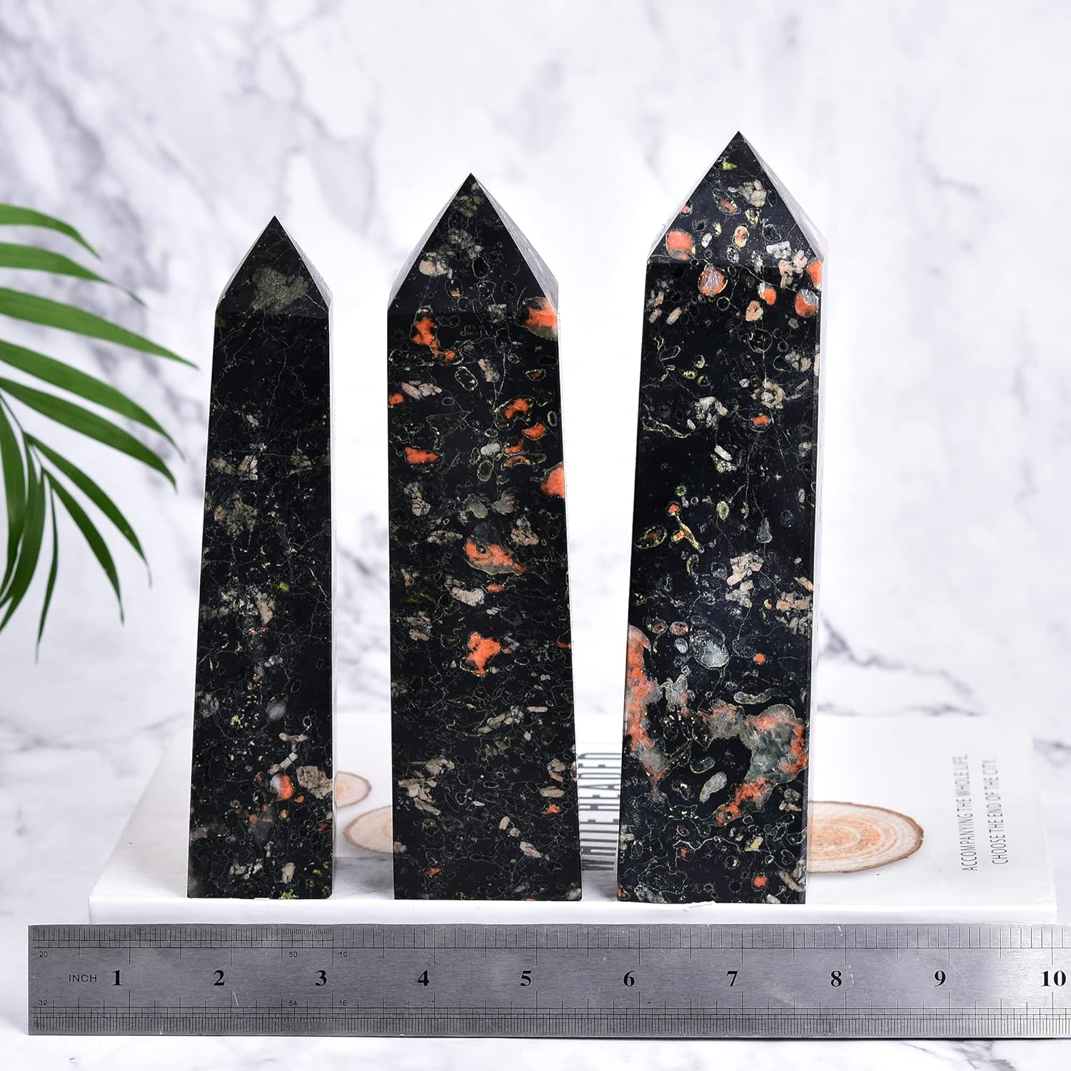 JIC Gem Varitas grandes de cristal de flor de ciruelo de jade para obelisco de cristal curativo, torre de cristal, varita de punto de cuarzo negro,