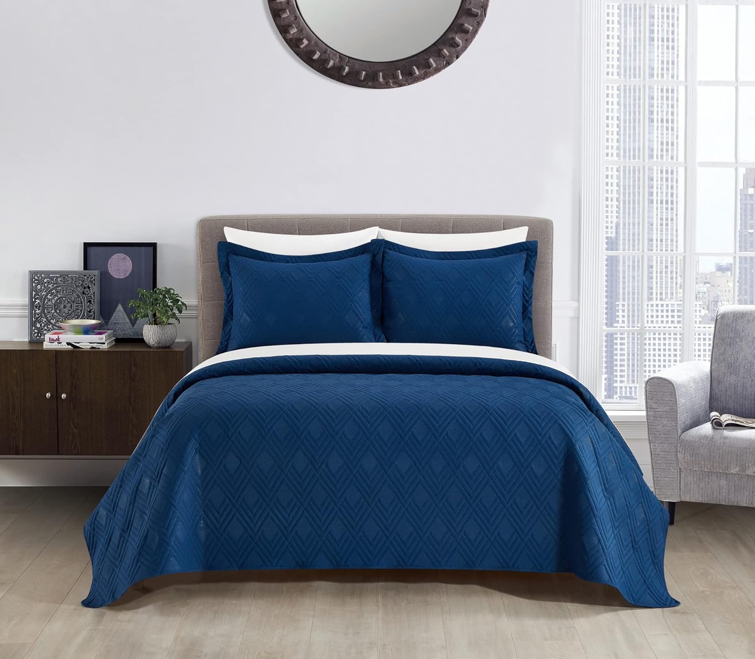 New York & Company Marling – Juego de edredón de 3 piezas con patrón geométrico contemporáneo de diamantes, fundas de almohada incluidas, tamaño